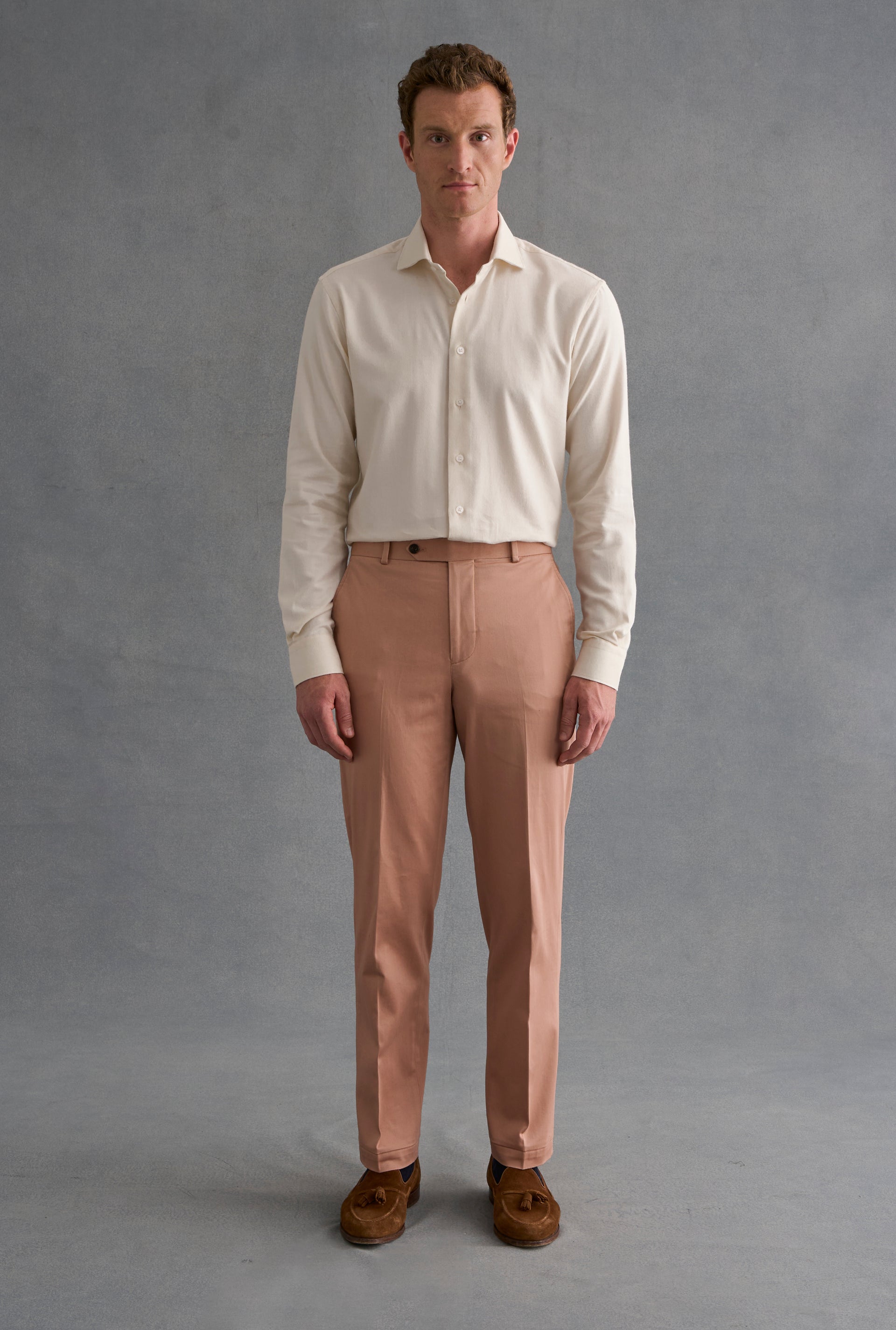 Cream Cutaway Collar Standard Fit Flannel Shirt