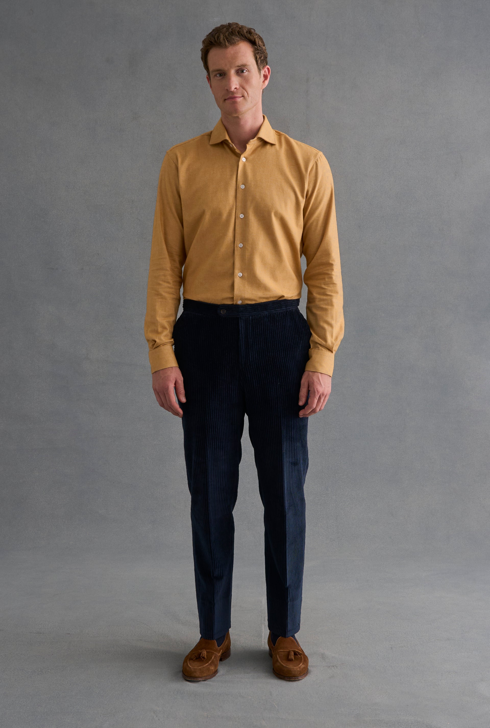 Navy Flat Front 5 Wale Corduroy Trousers