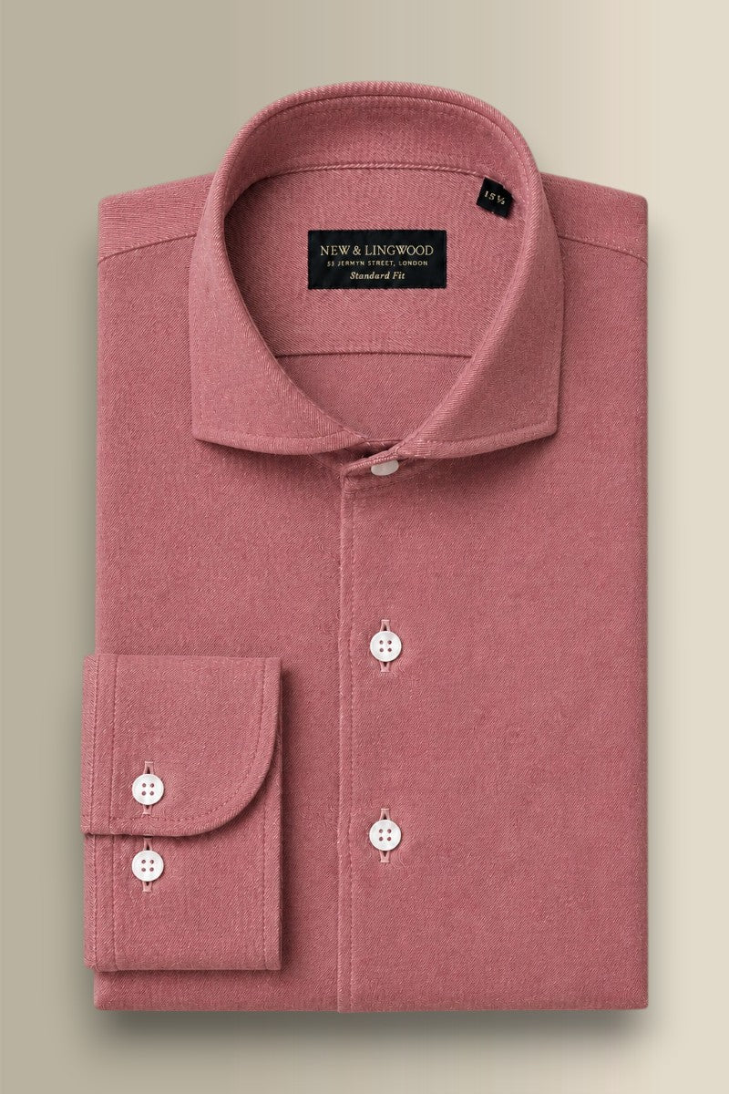 Red Cutaway Collar Standard Fit Brushed Cotton Shirt