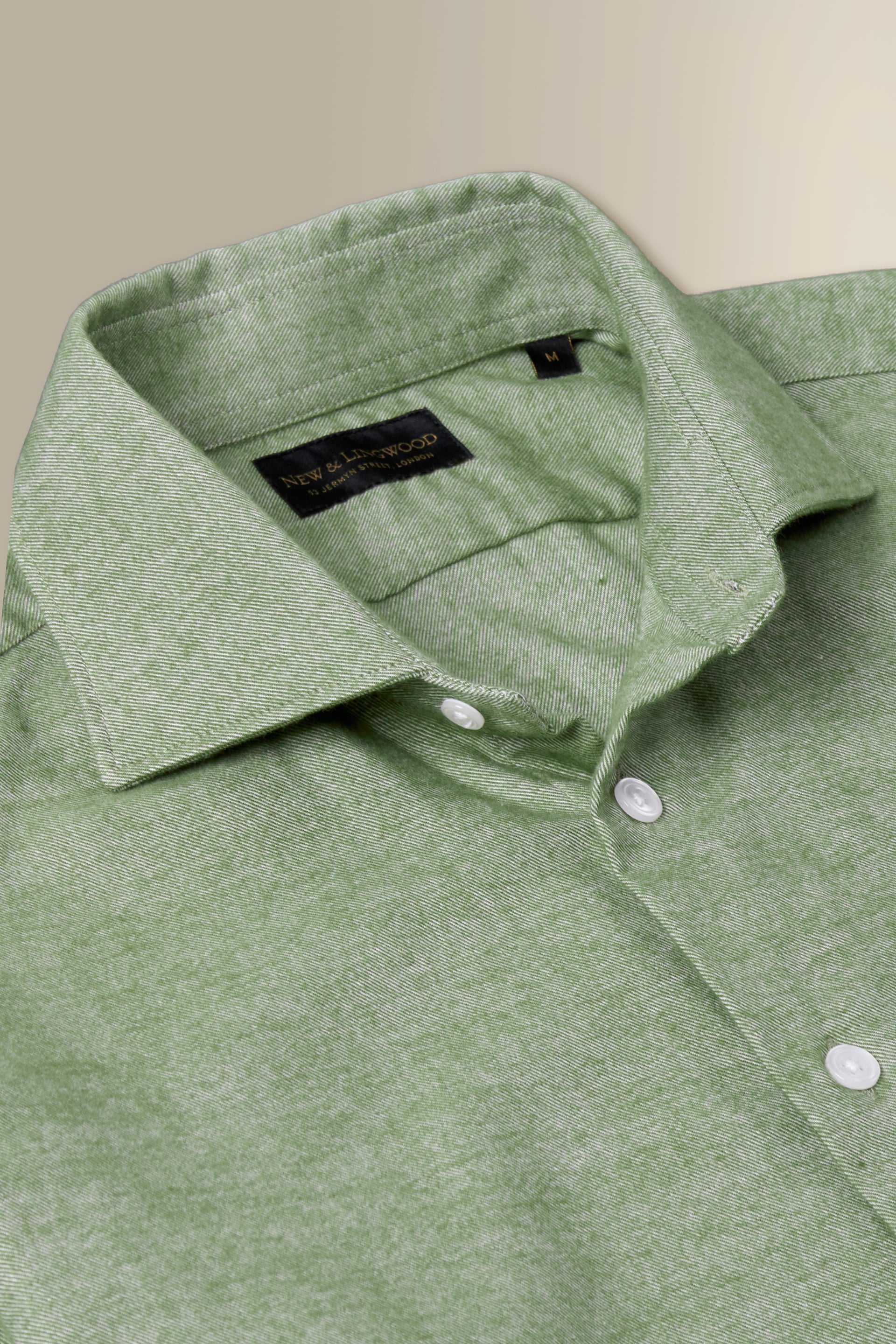 Green Cutaway Collar Standard Fit Brushed Cotton Shirt