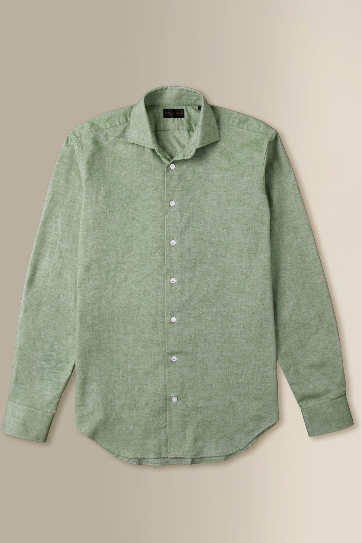 Green Cutaway Collar Standard Fit Brushed Cotton Shirt