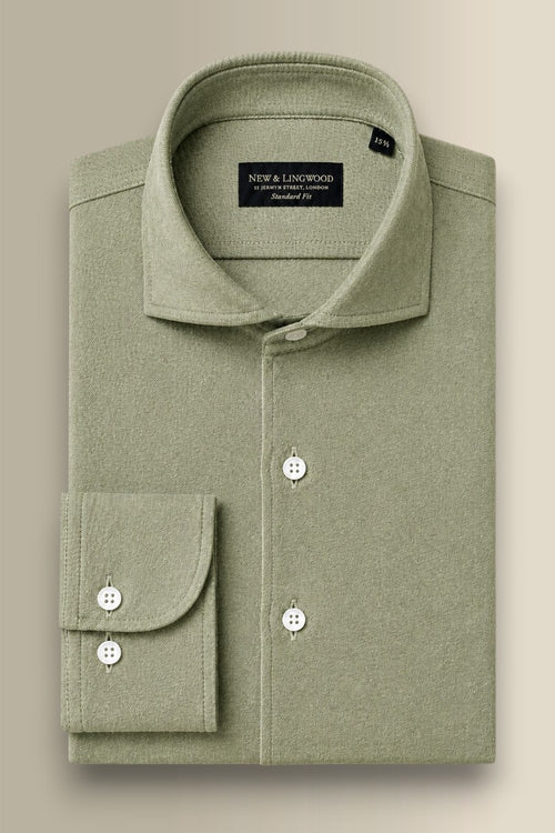 Green Cutaway Collar Standard Fit Brushed Cotton Shirt
