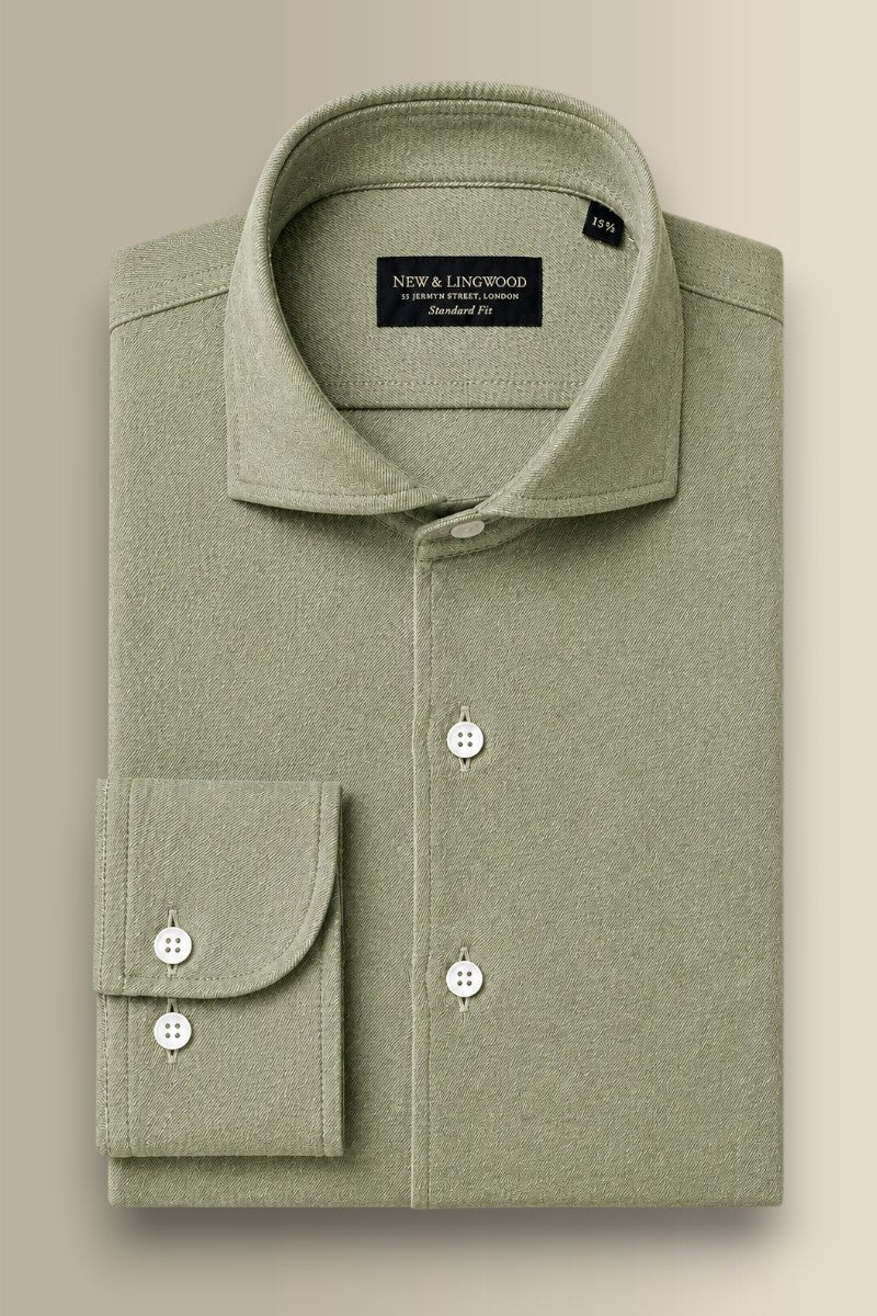 Green Cutaway Collar Standard Fit Brushed Cotton Shirt