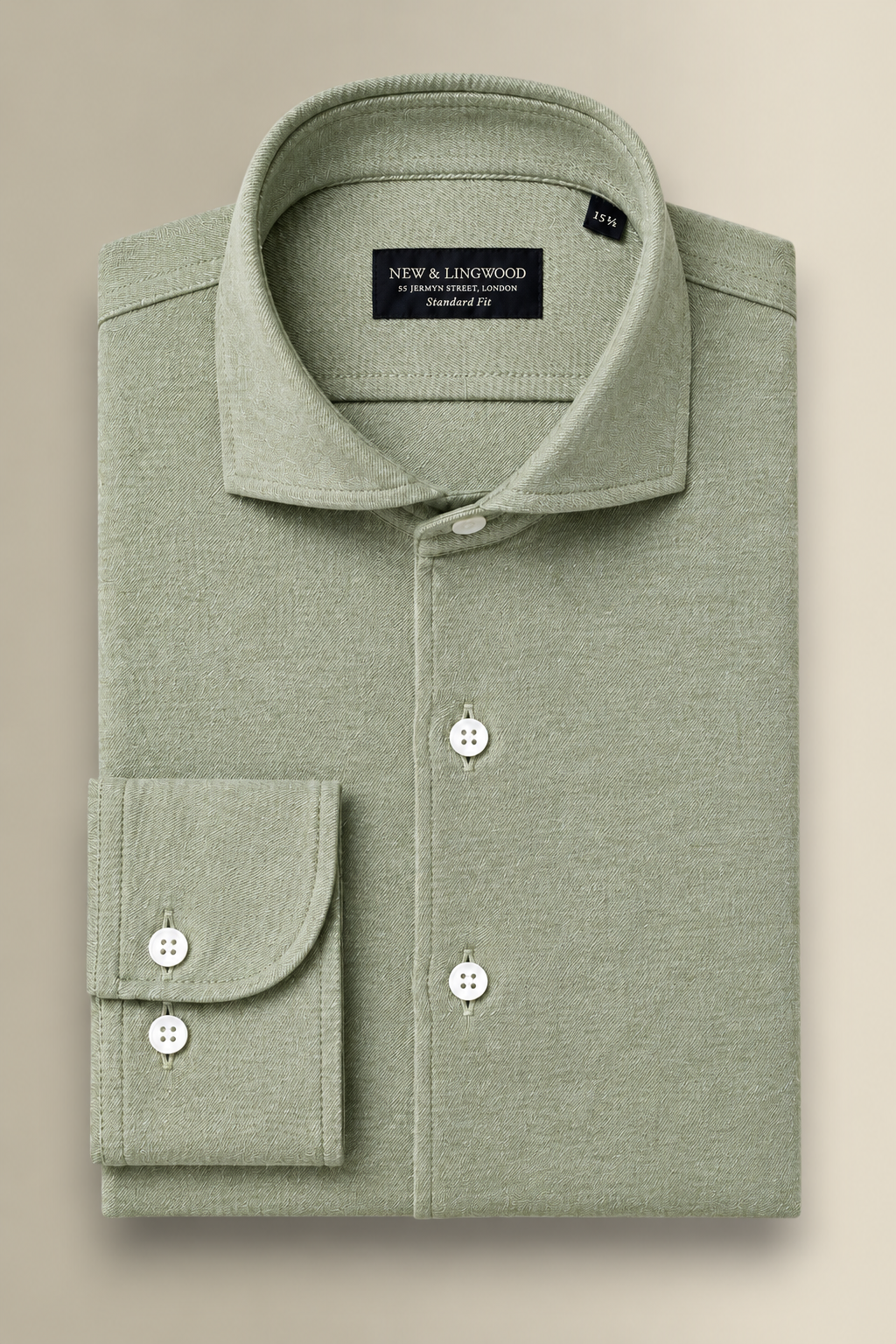 Green Cutaway Collar Standard Fit Brushed Cotton Shirt