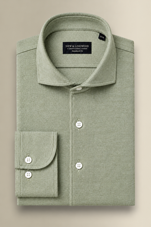 Green Cutaway Collar Standard Fit Brushed Cotton Shirt