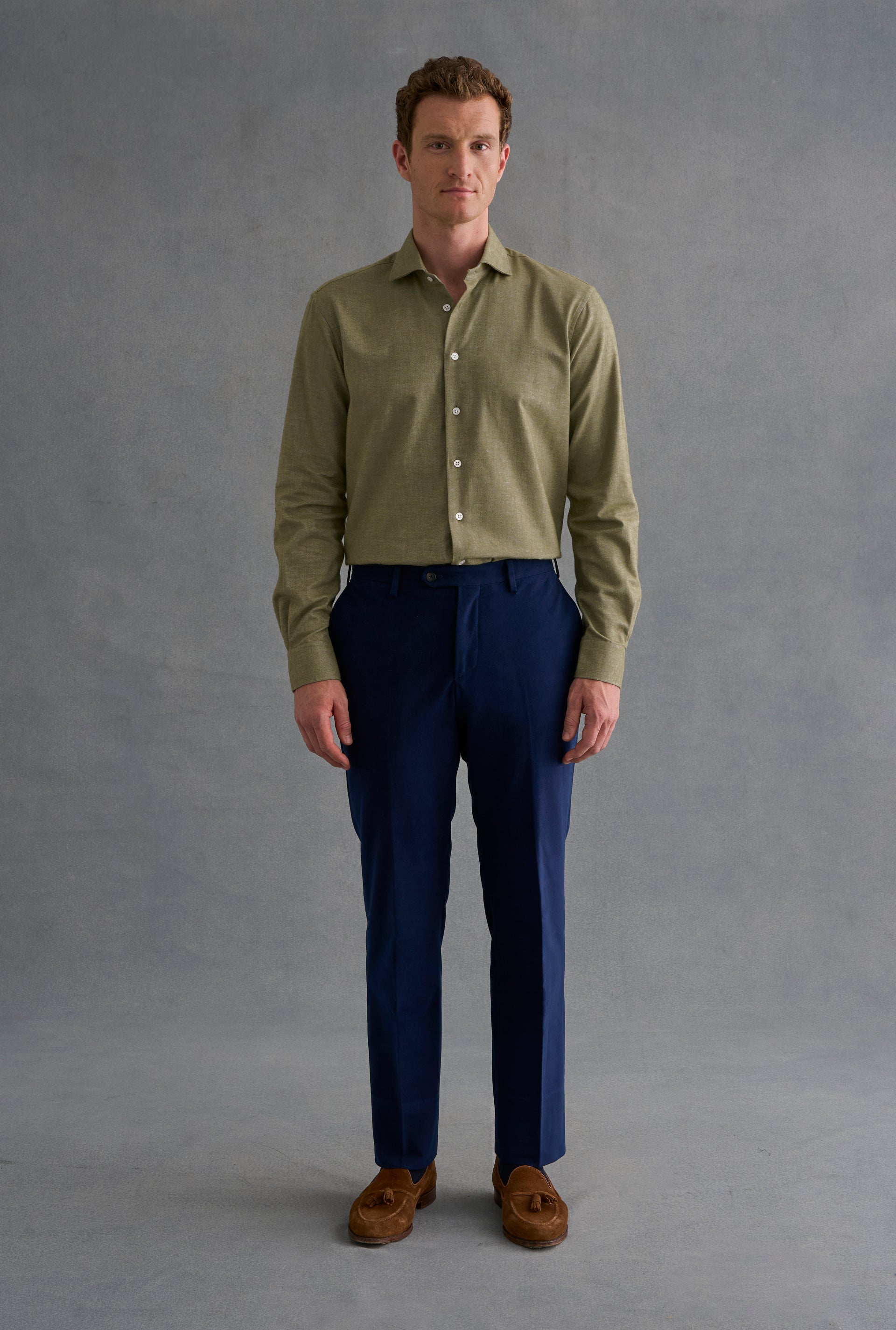 Green Cutaway Collar Standard Fit Flannel Shirt
