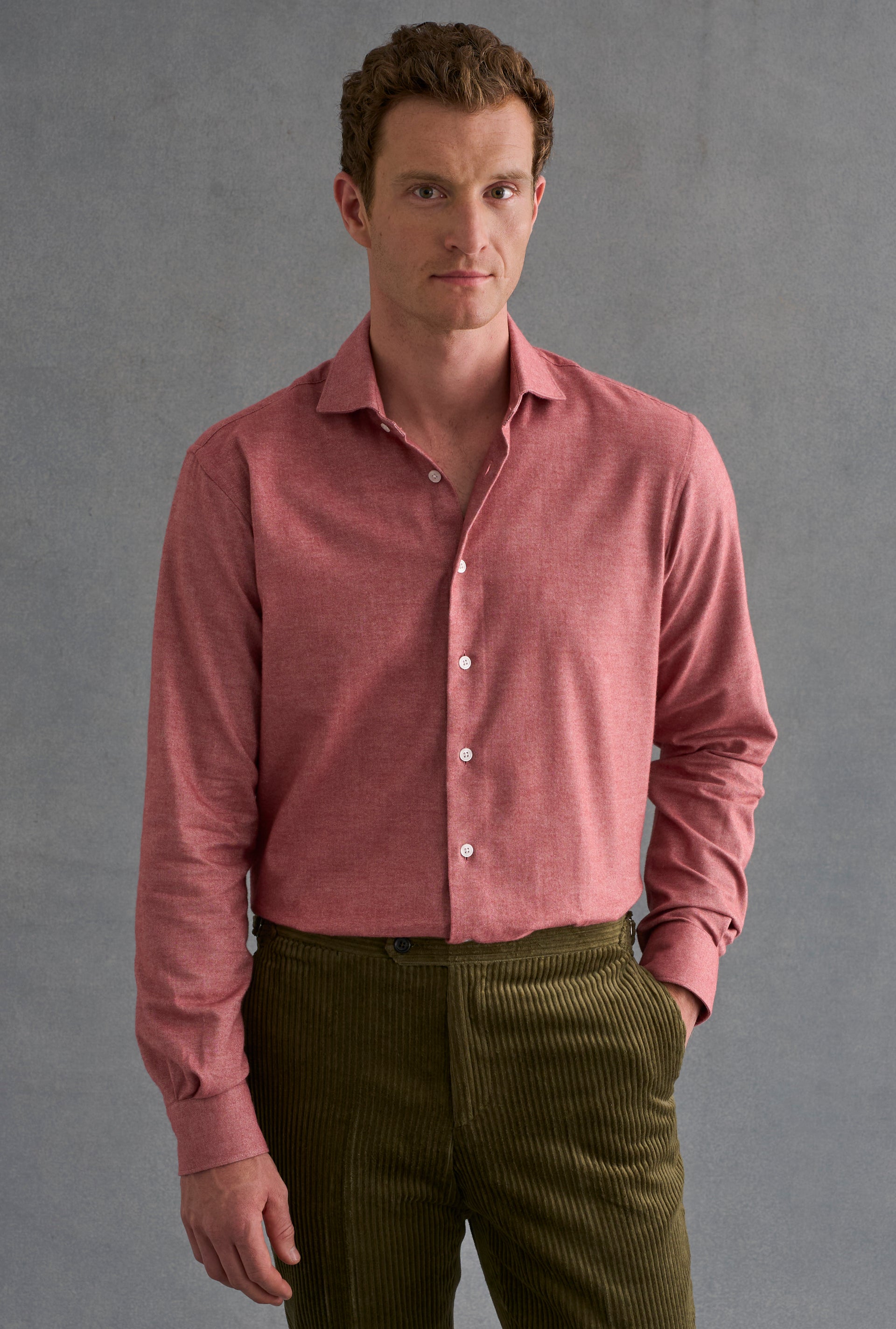 Red Cutaway Collar Standard Fit Flannel Shirt