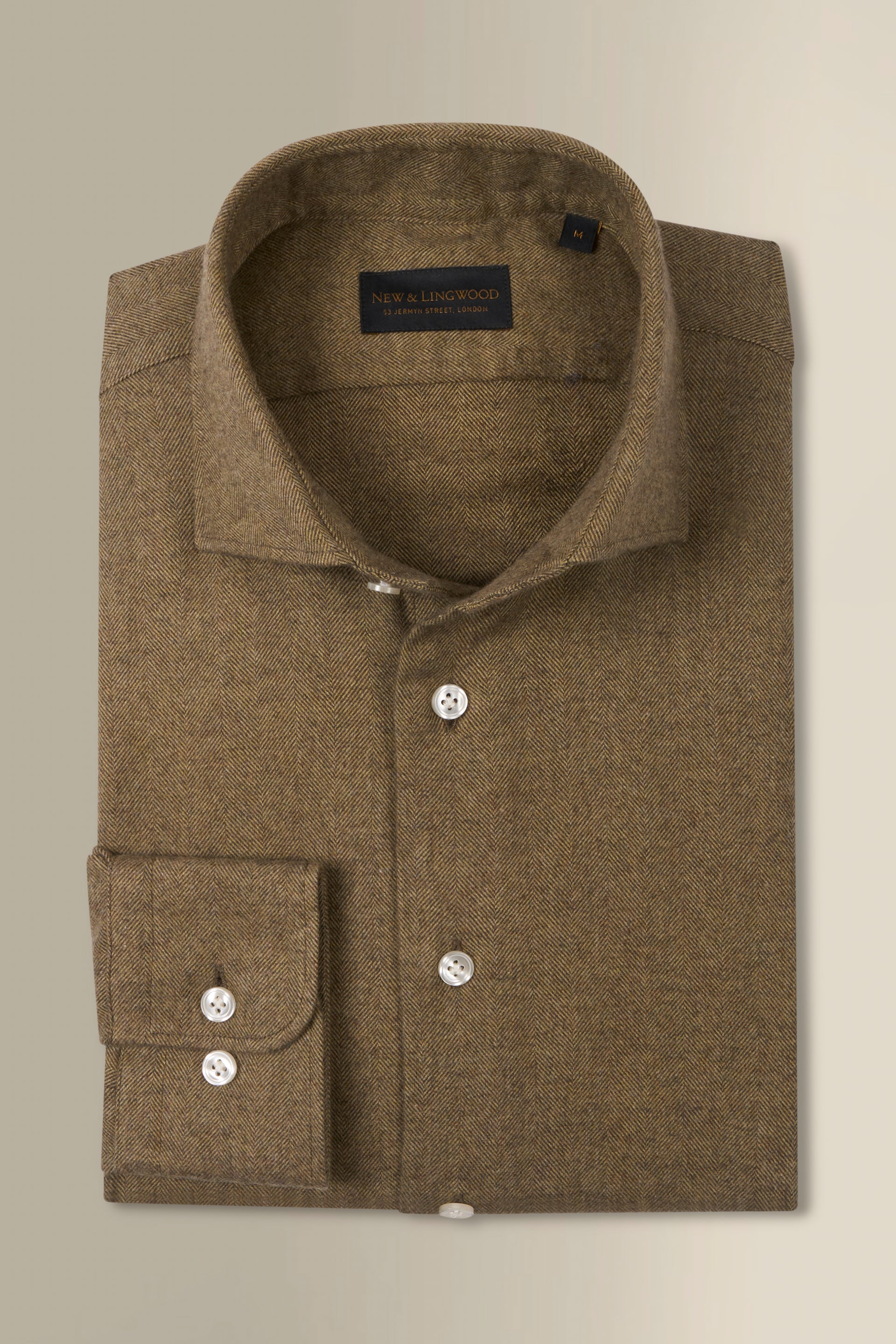 Khaki Herringbone Cutaway Collar Standard Fit Flannel Shirt