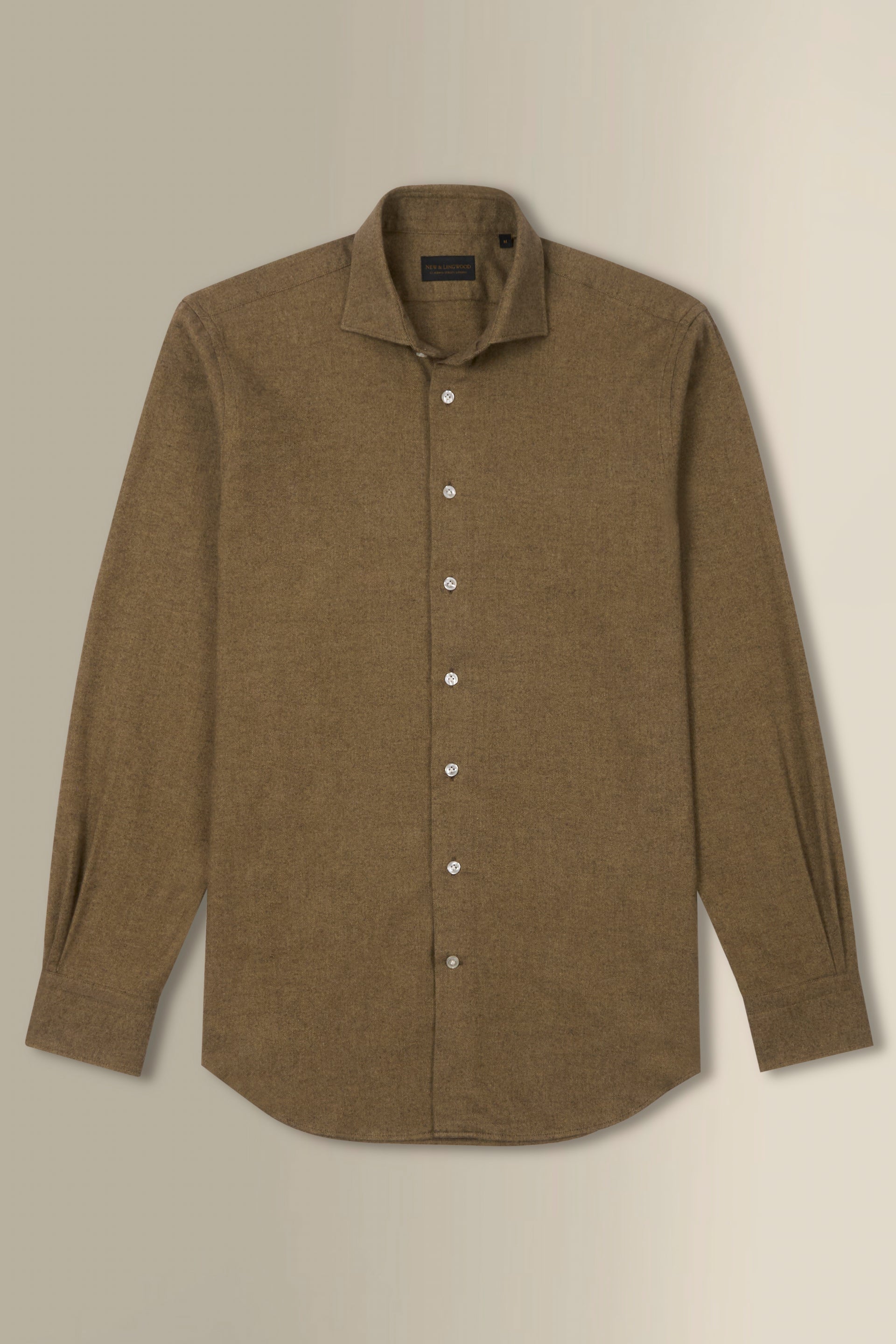 Khaki Herringbone Cutaway Collar Standard Fit Flannel Shirt