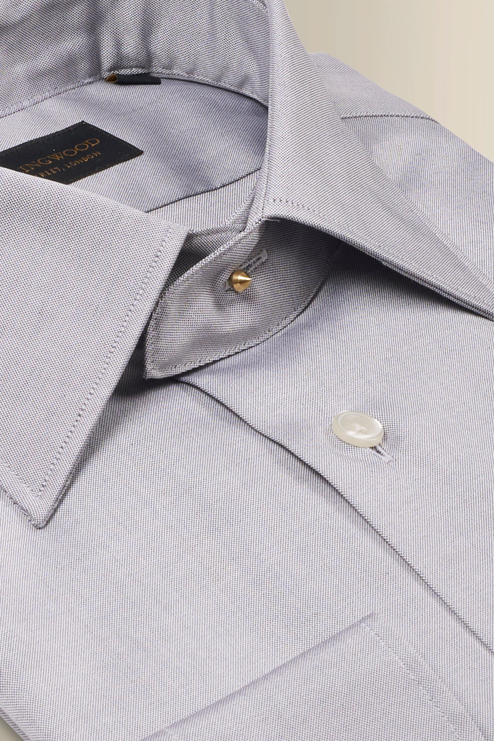 Grey Detachable Collar Standard Fit Oxford Shirt