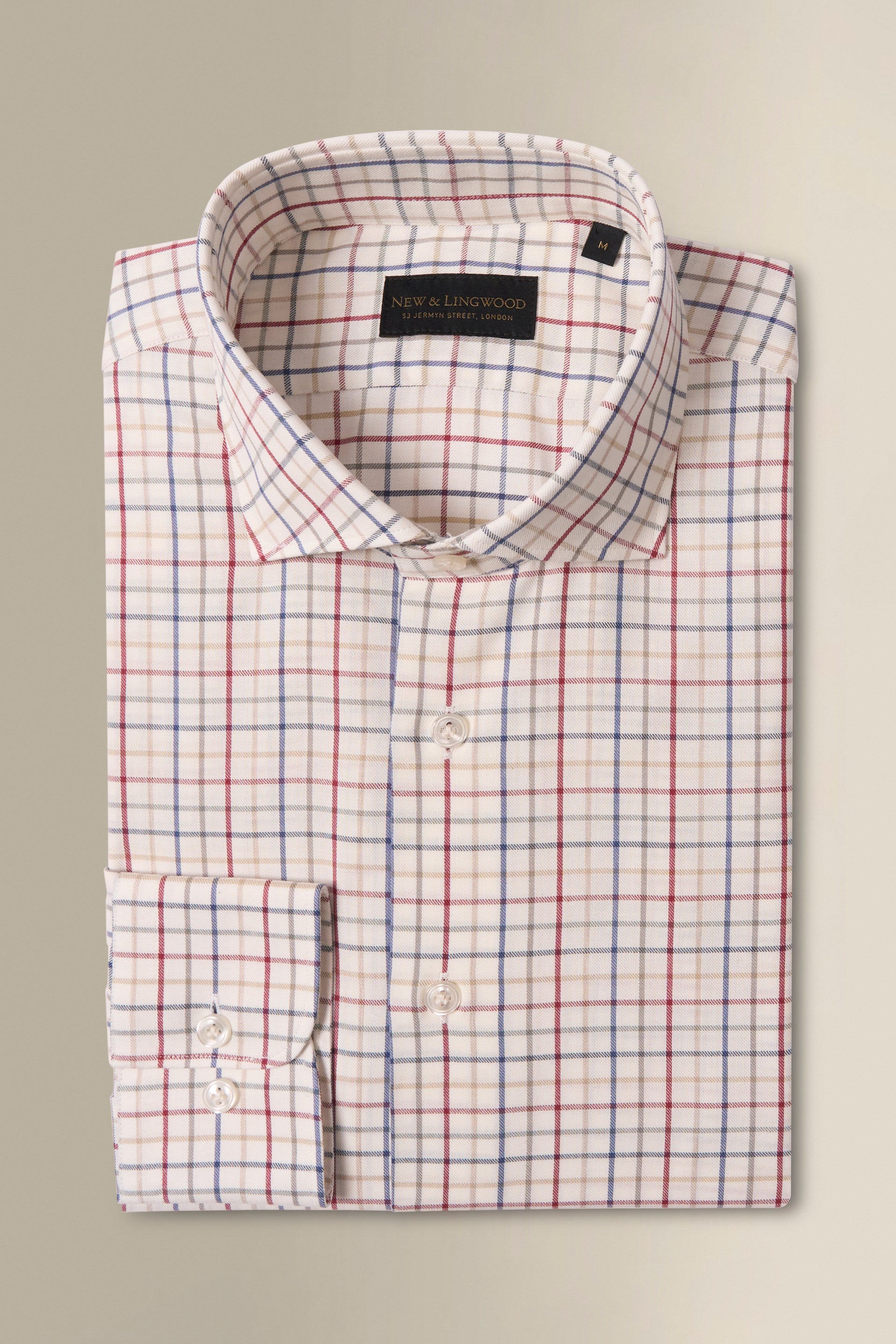 Navy & Burgundy Tattersall Check Cutaway Collar Standard Fit Cotton Shirt