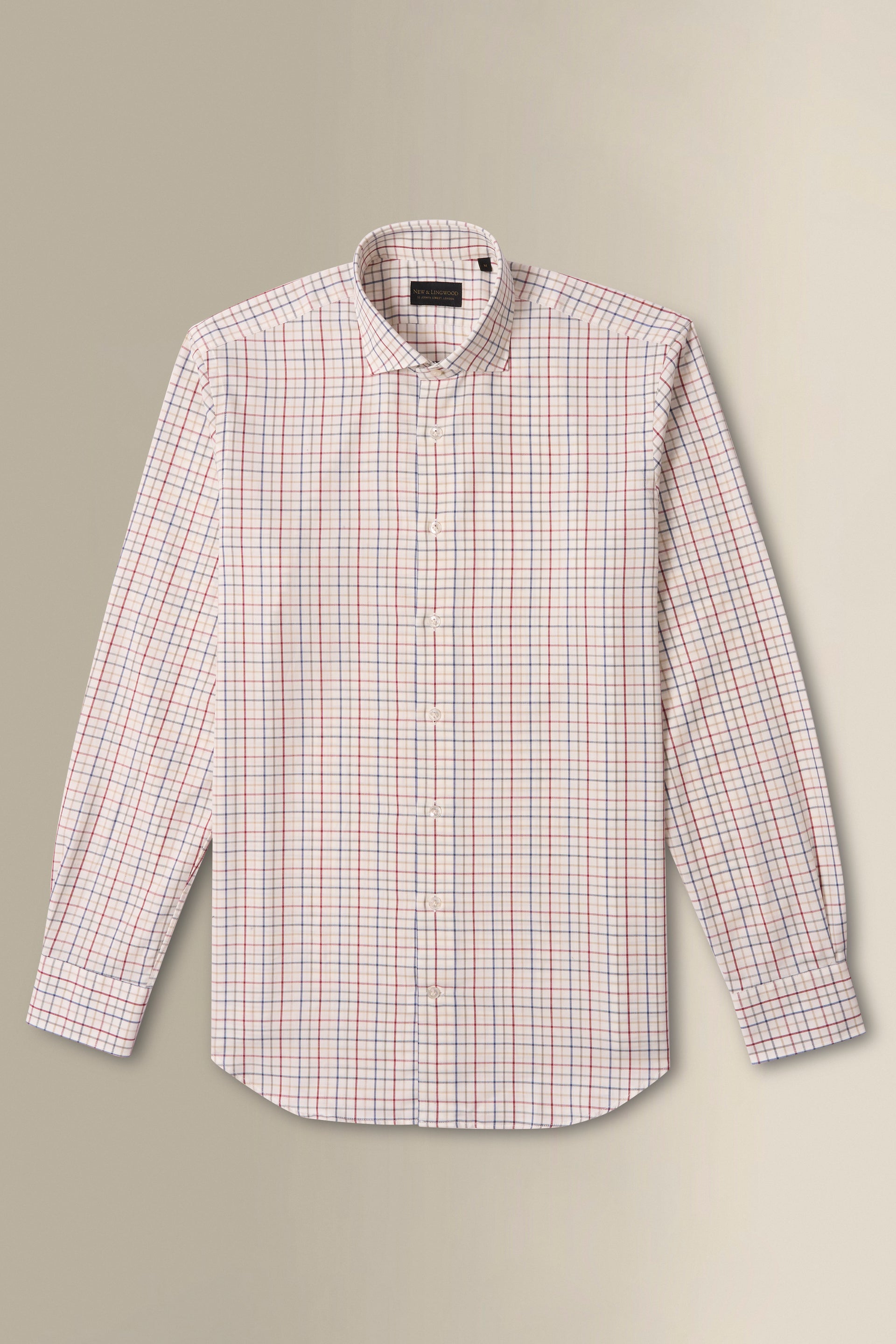 Navy & Burgundy Tattersall Check Cutaway Collar Standard Fit Cotton Shirt