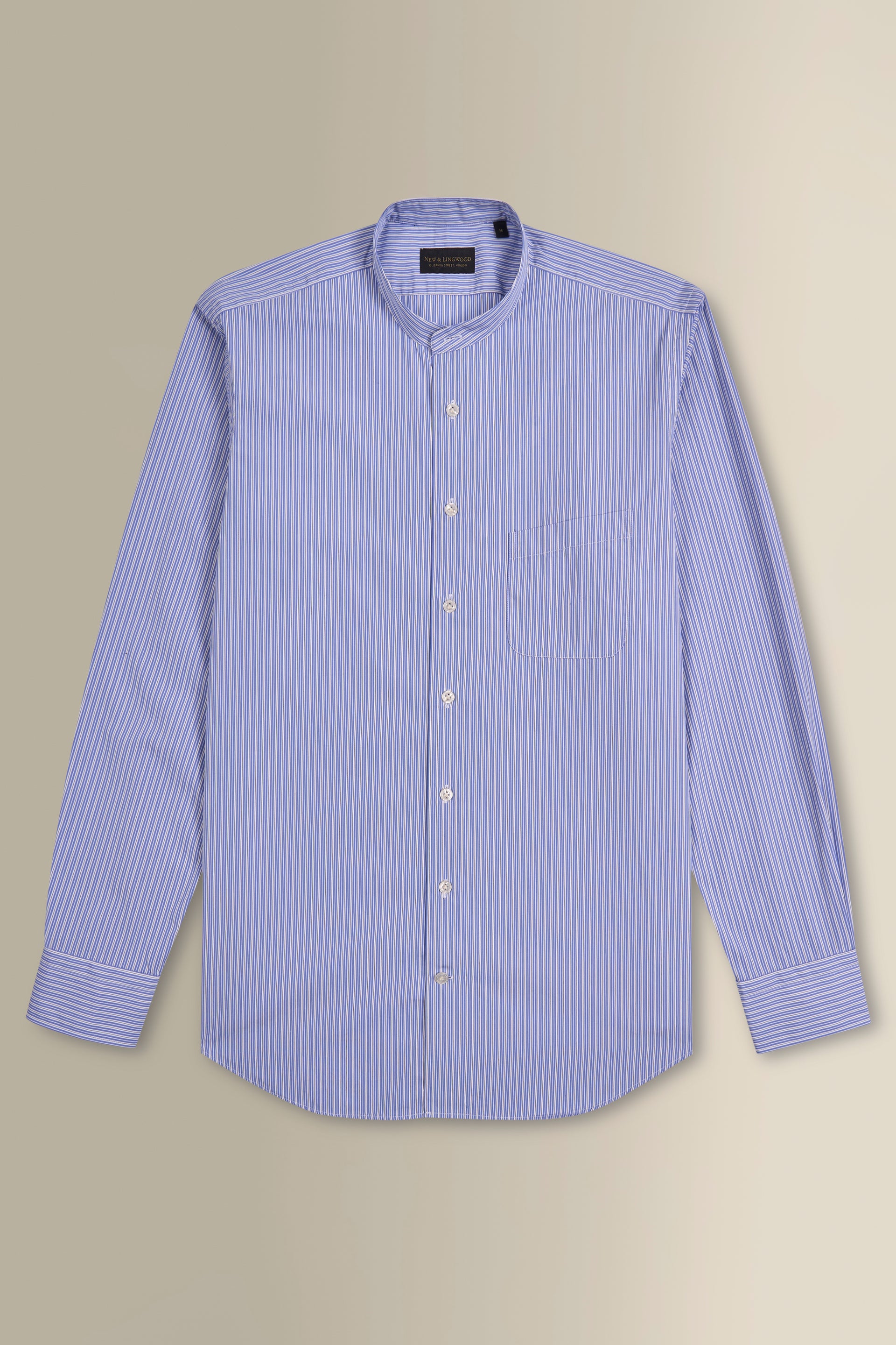 Blue & White Regent Stripe Detachable Collar Standard Fit Poplin Shirt