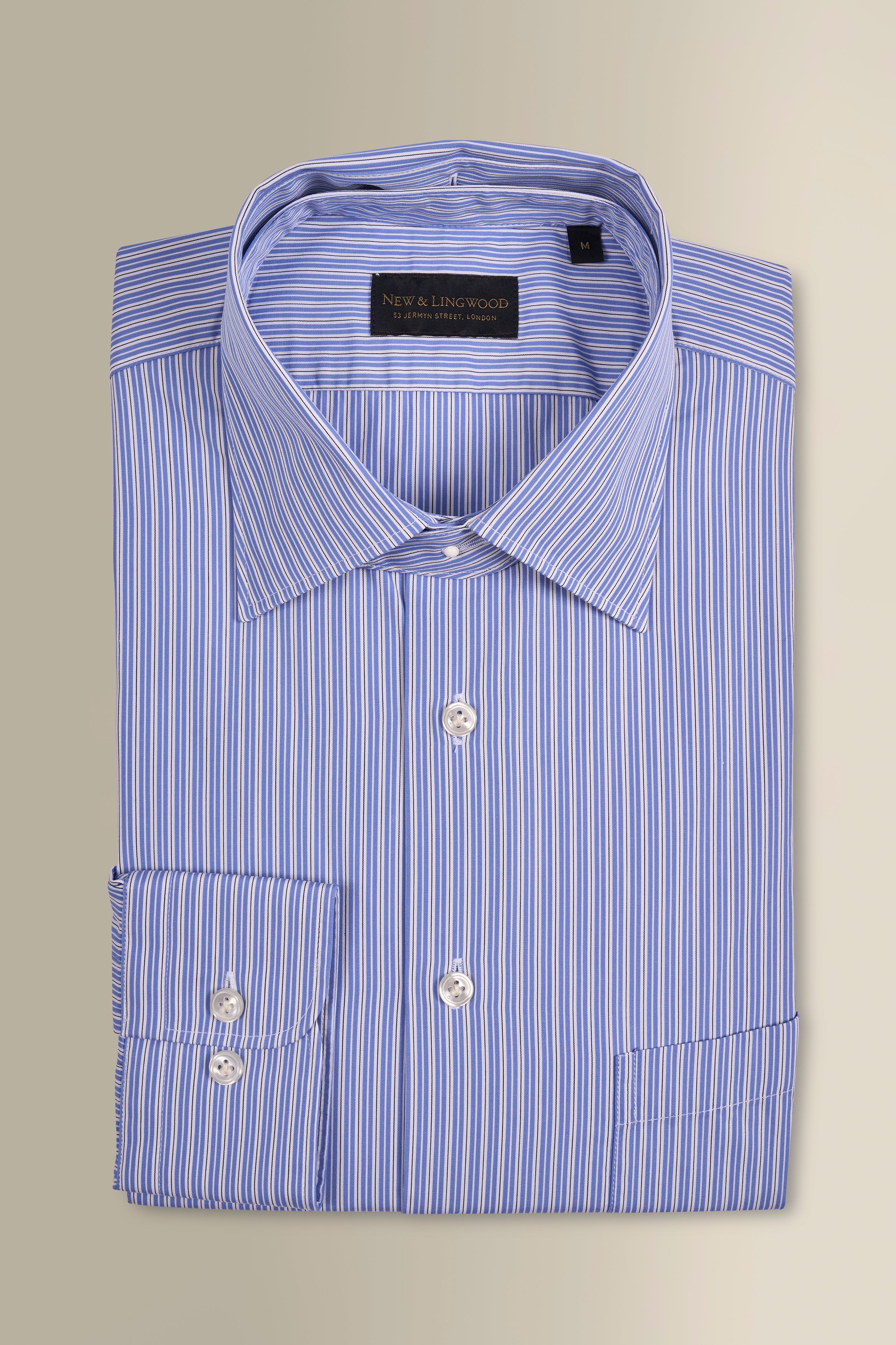 Blue & White Regent Stripe Detachable Collar Standard Fit Poplin Shirt