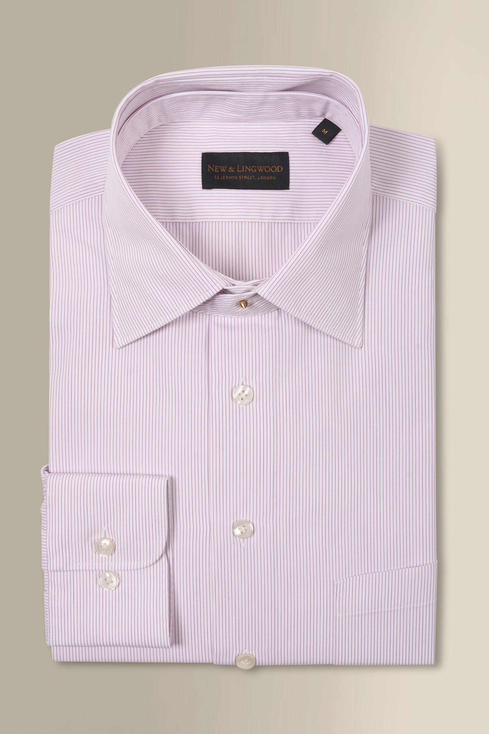 Purple & White Pencil Stripe Detachable Collar Standard Fit Poplin Shirt