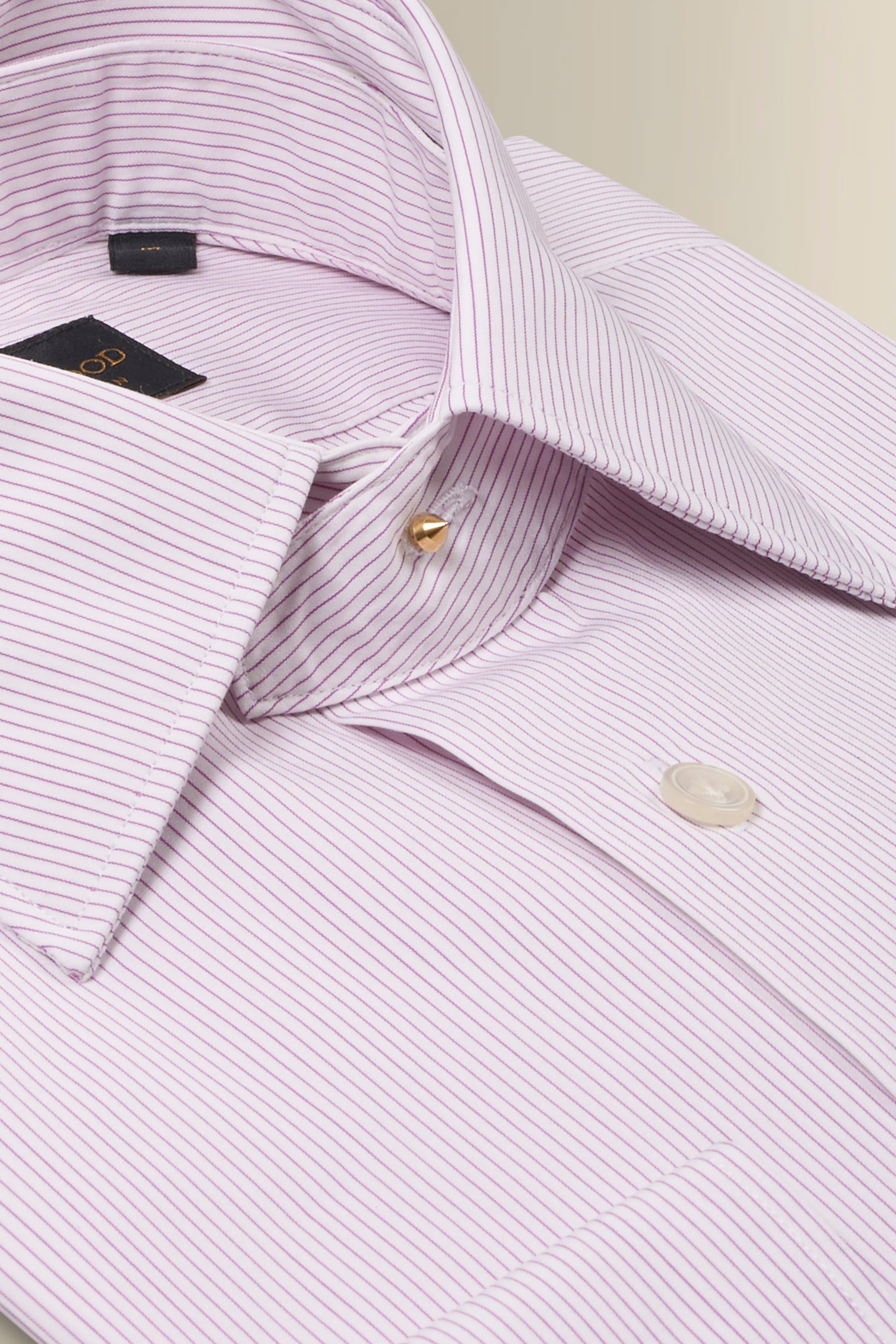 Purple & White Pencil Stripe Detachable Collar Standard Fit Poplin Shirt