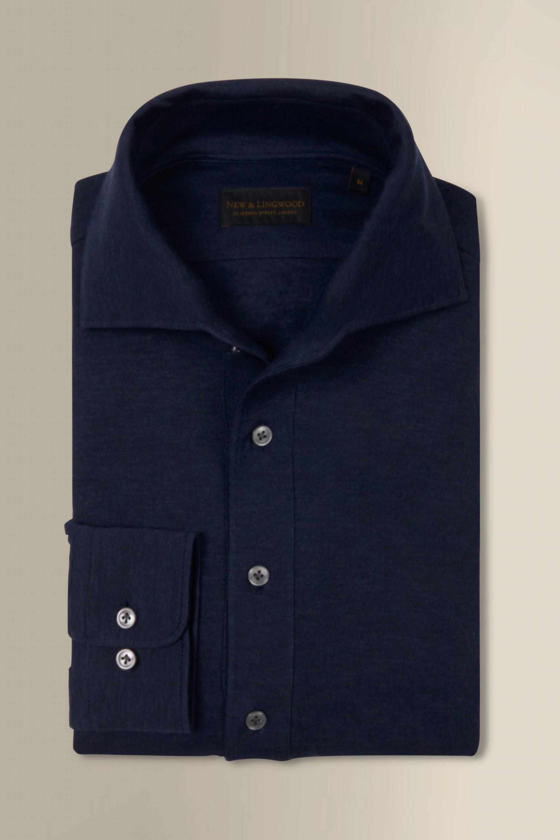 Navy One Piece Collar Cotton & Cashmere Popover Shirt