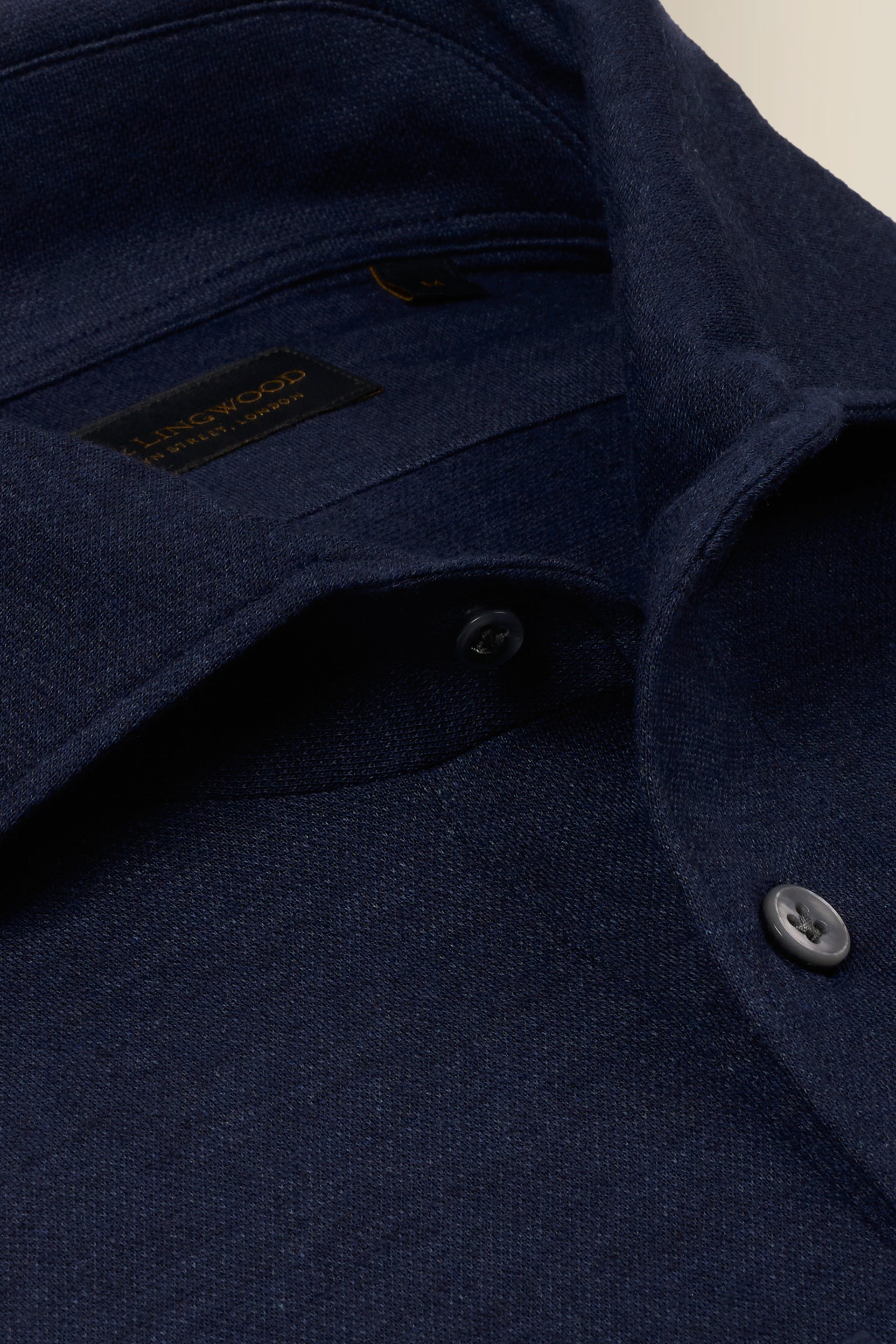 Navy One Piece Collar Cotton & Cashmere Popover Shirt