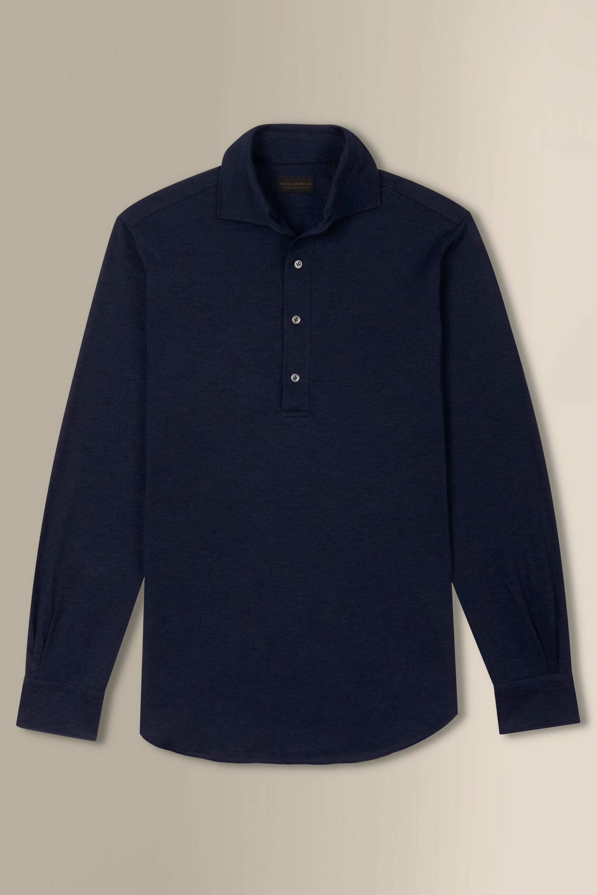 Navy One Piece Collar Cotton & Cashmere Popover Shirt