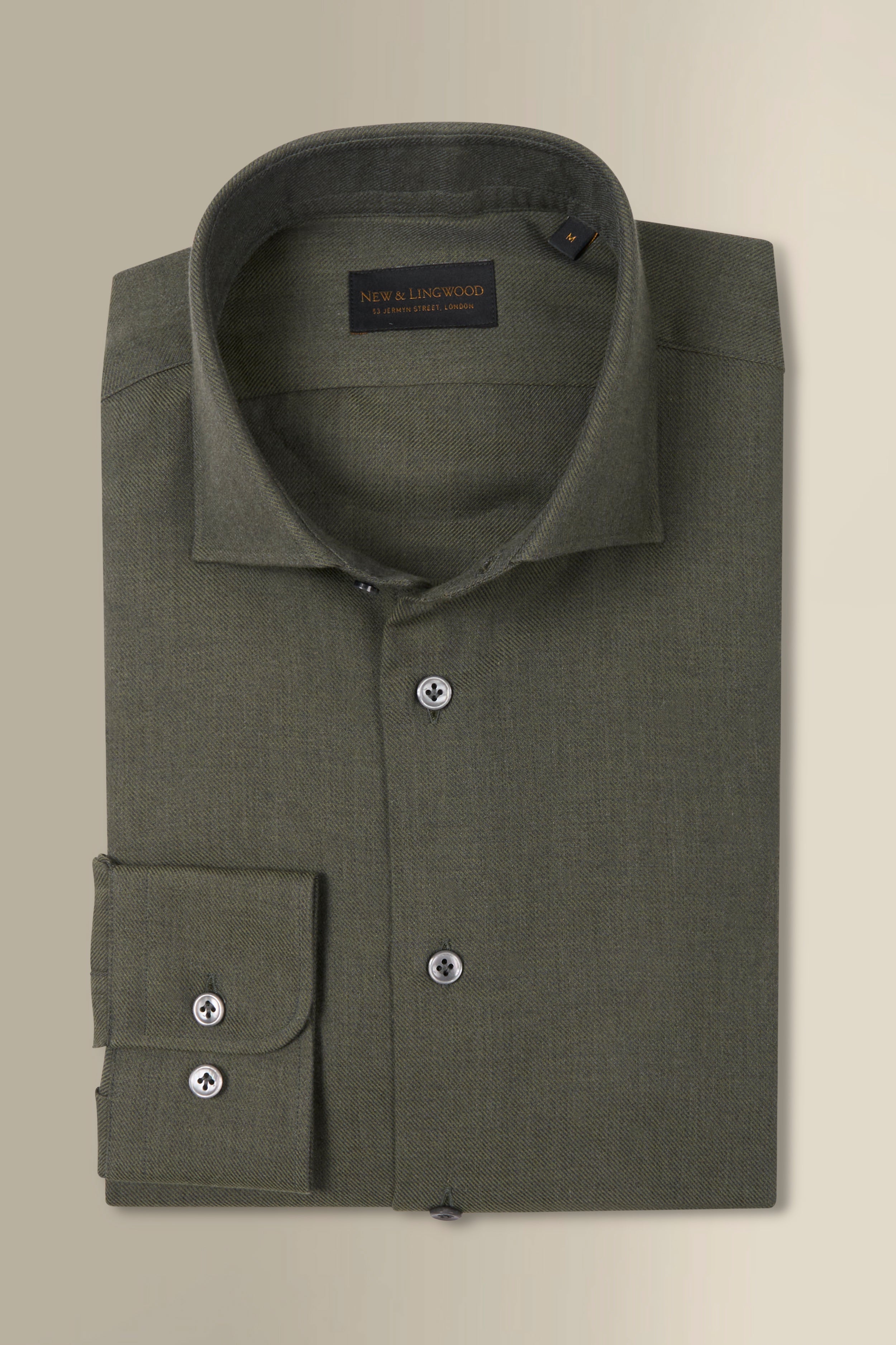 Khaki Cutaway Collar Standard Fit Cotton & Cashmere Shirt