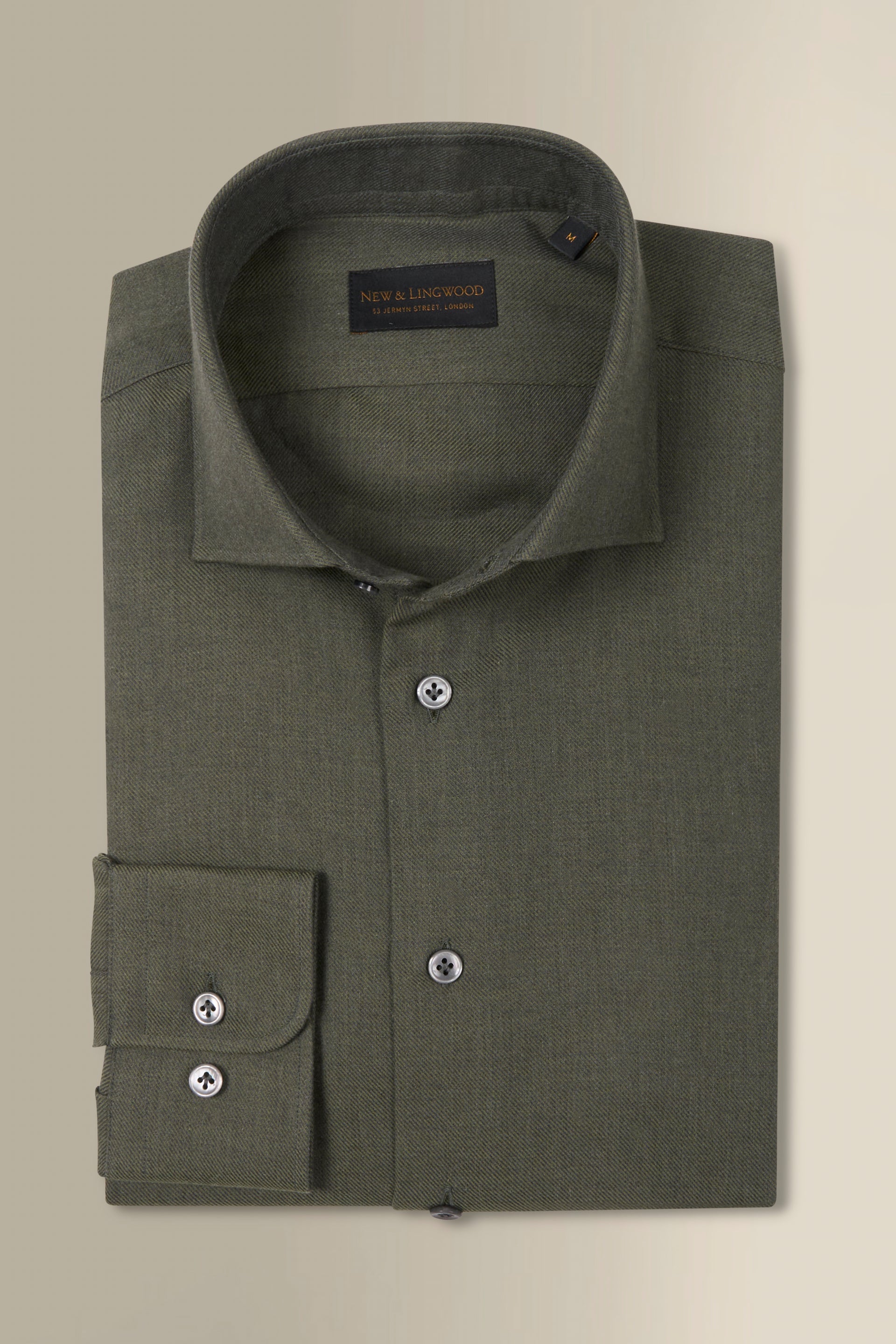 Khaki Cutaway Collar Standard Fit Cotton & Cashmere Shirt