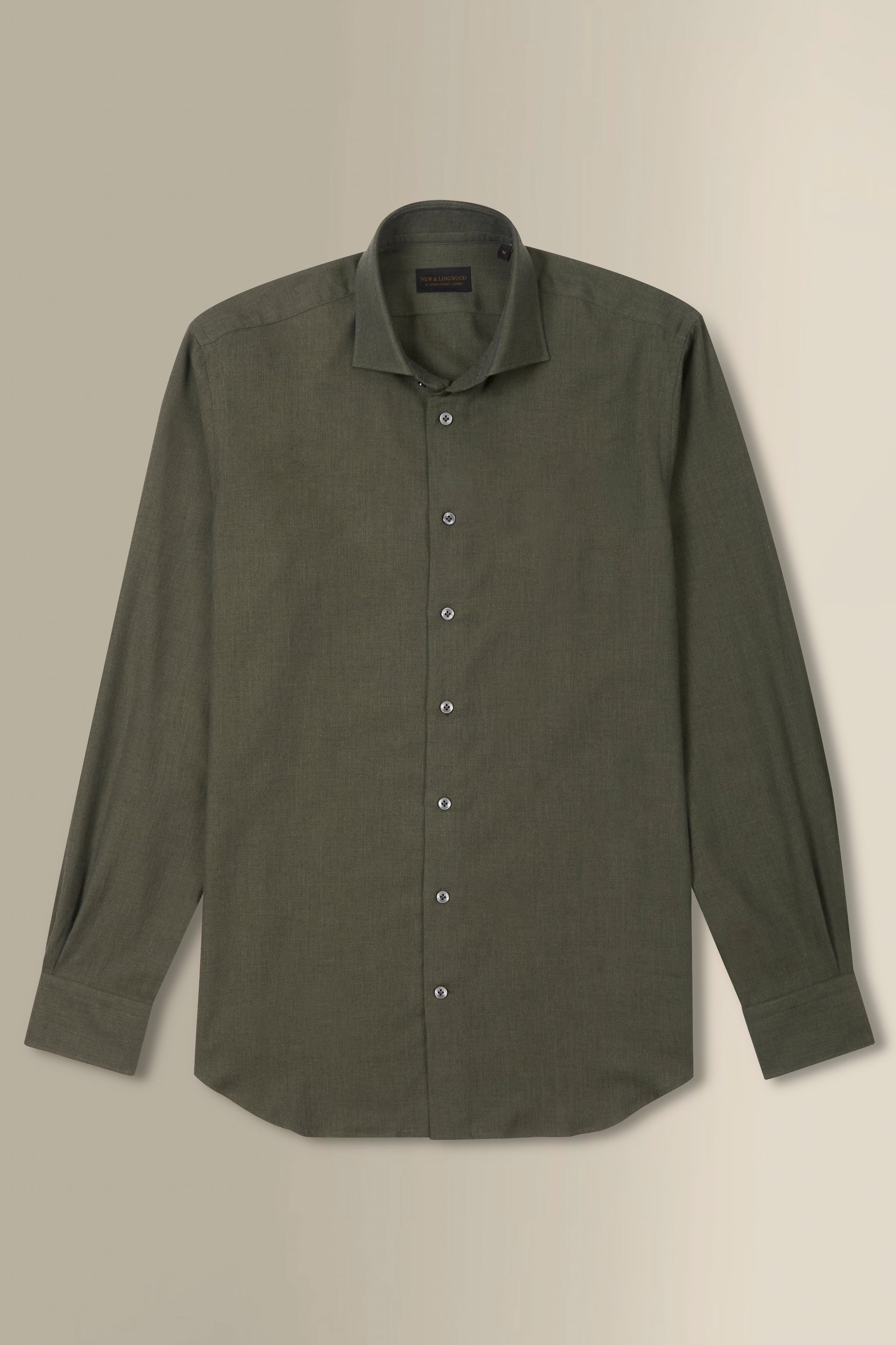 Khaki Cutaway Collar Standard Fit Cotton & Cashmere Shirt