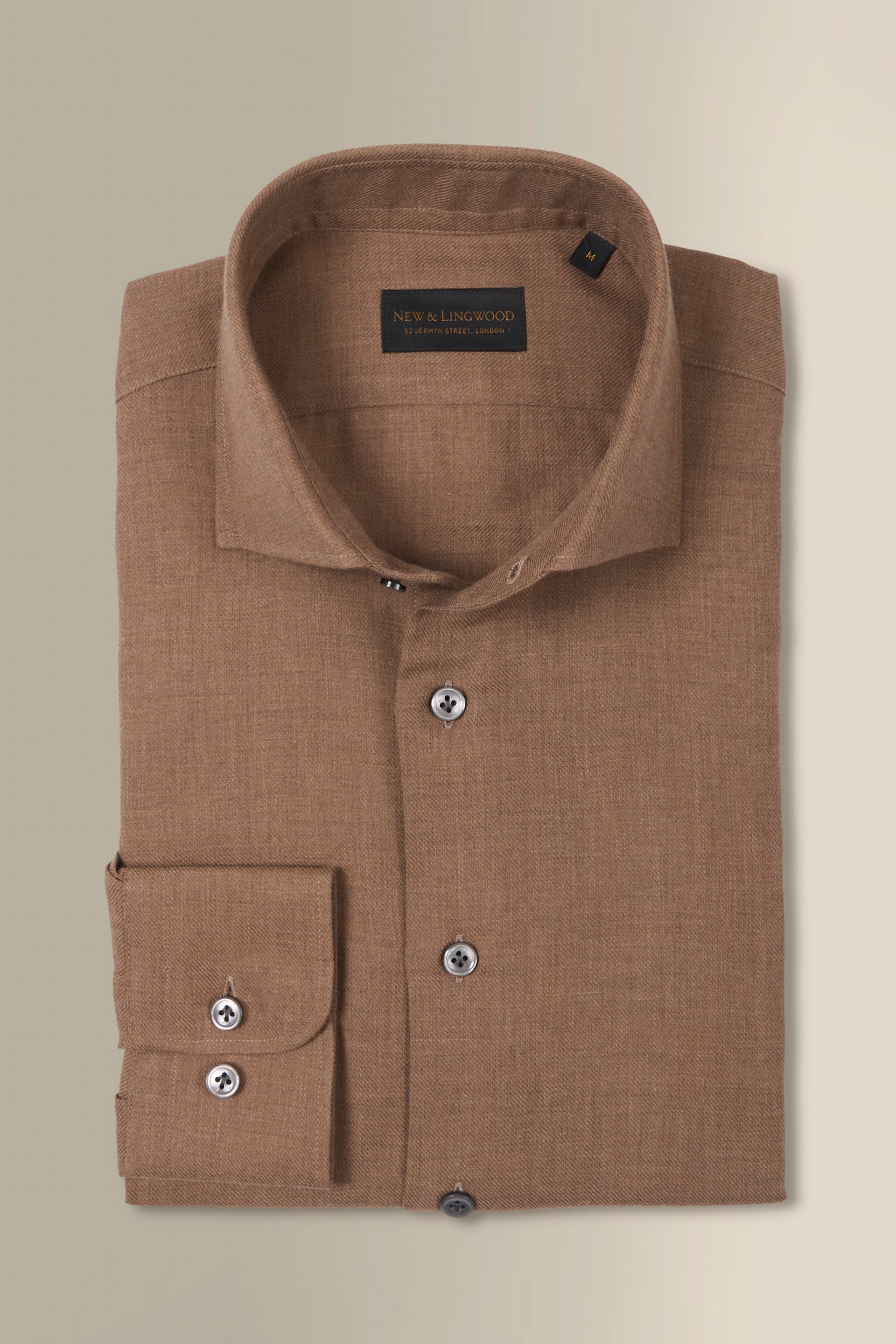 Brown Cutaway Collar Standard Fit Cotton & Cashmere Shirt