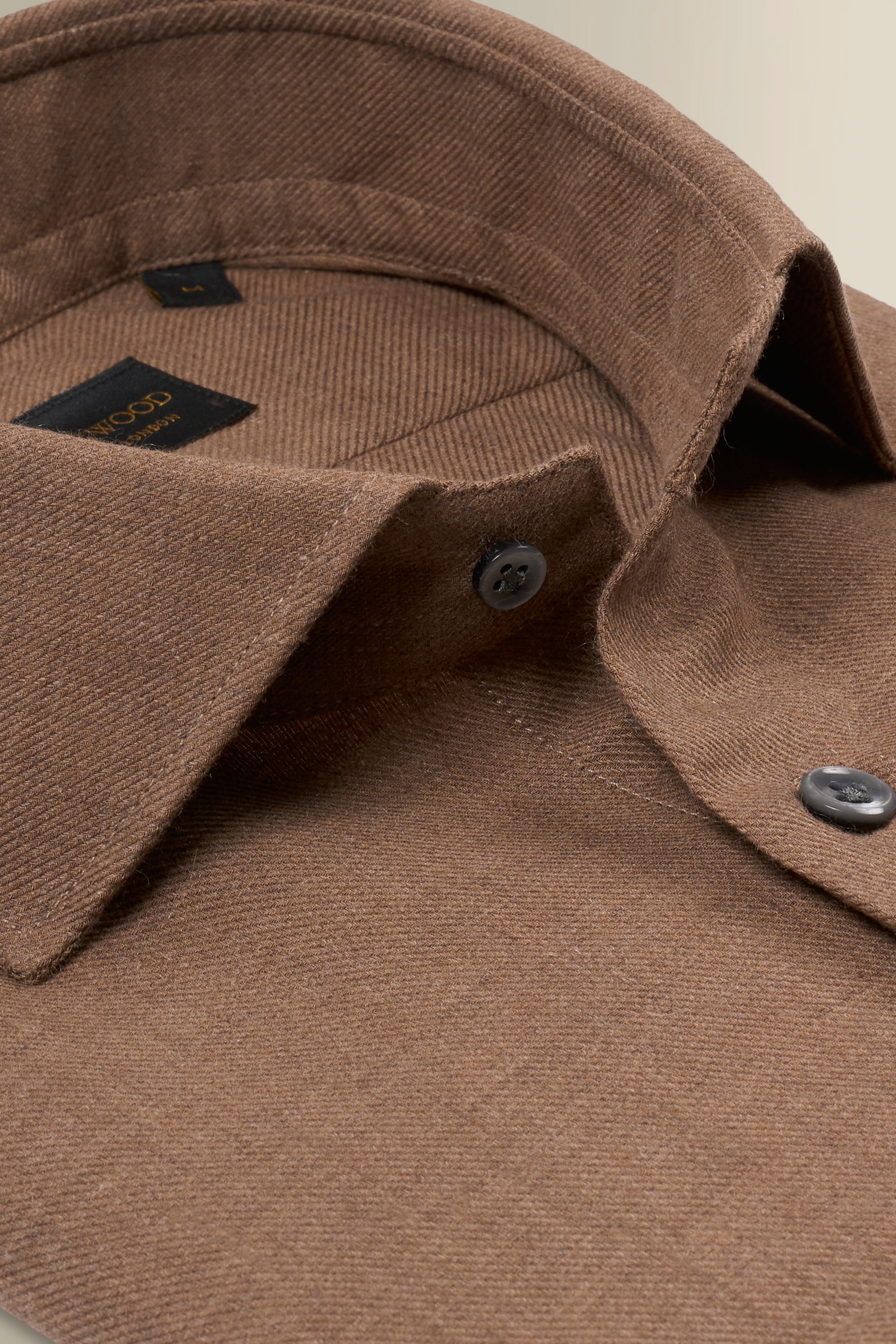 Brown Cutaway Collar Standard Fit Cotton & Cashmere Shirt