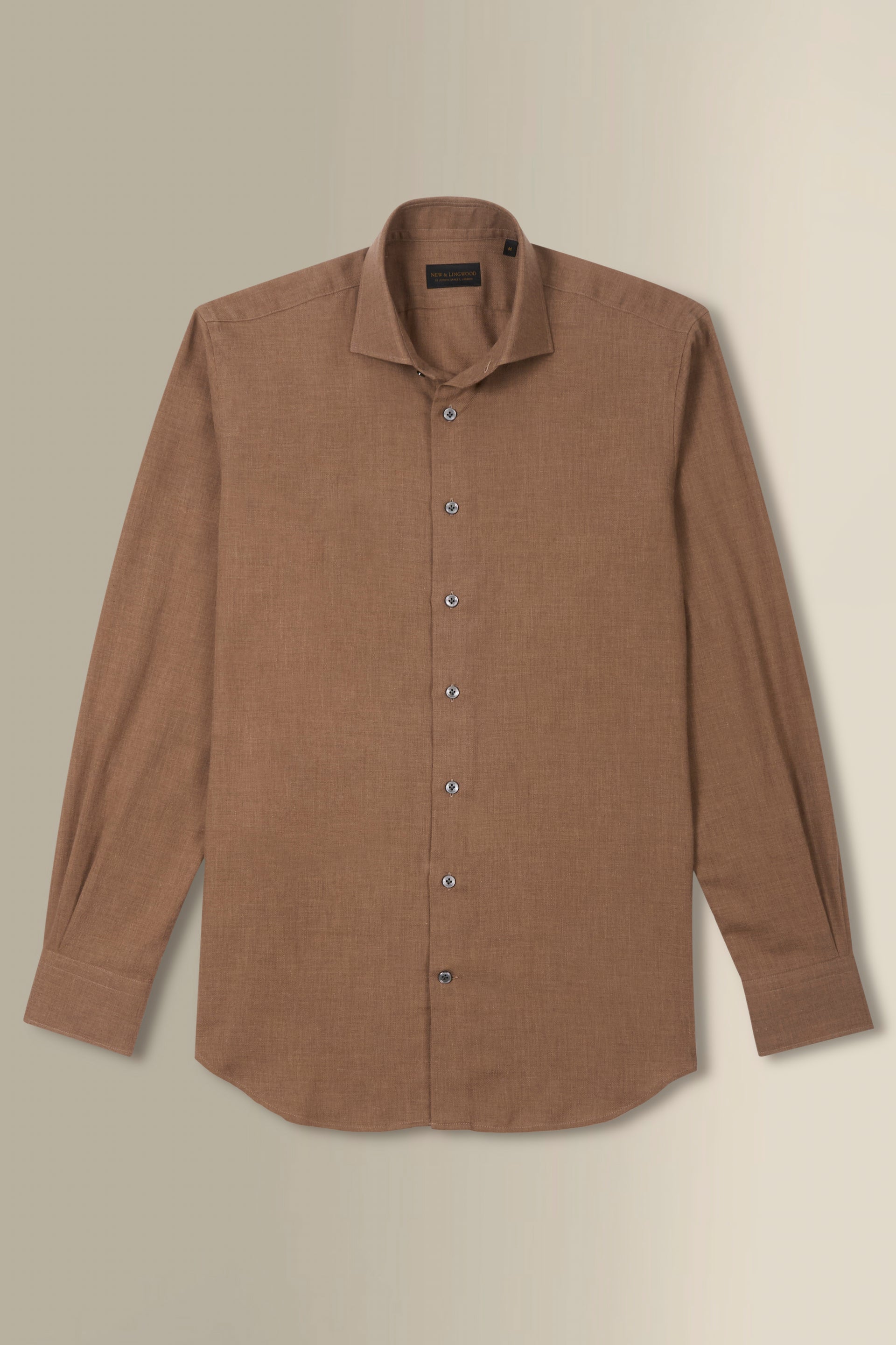 Brown Cutaway Collar Standard Fit Cotton & Cashmere Shirt