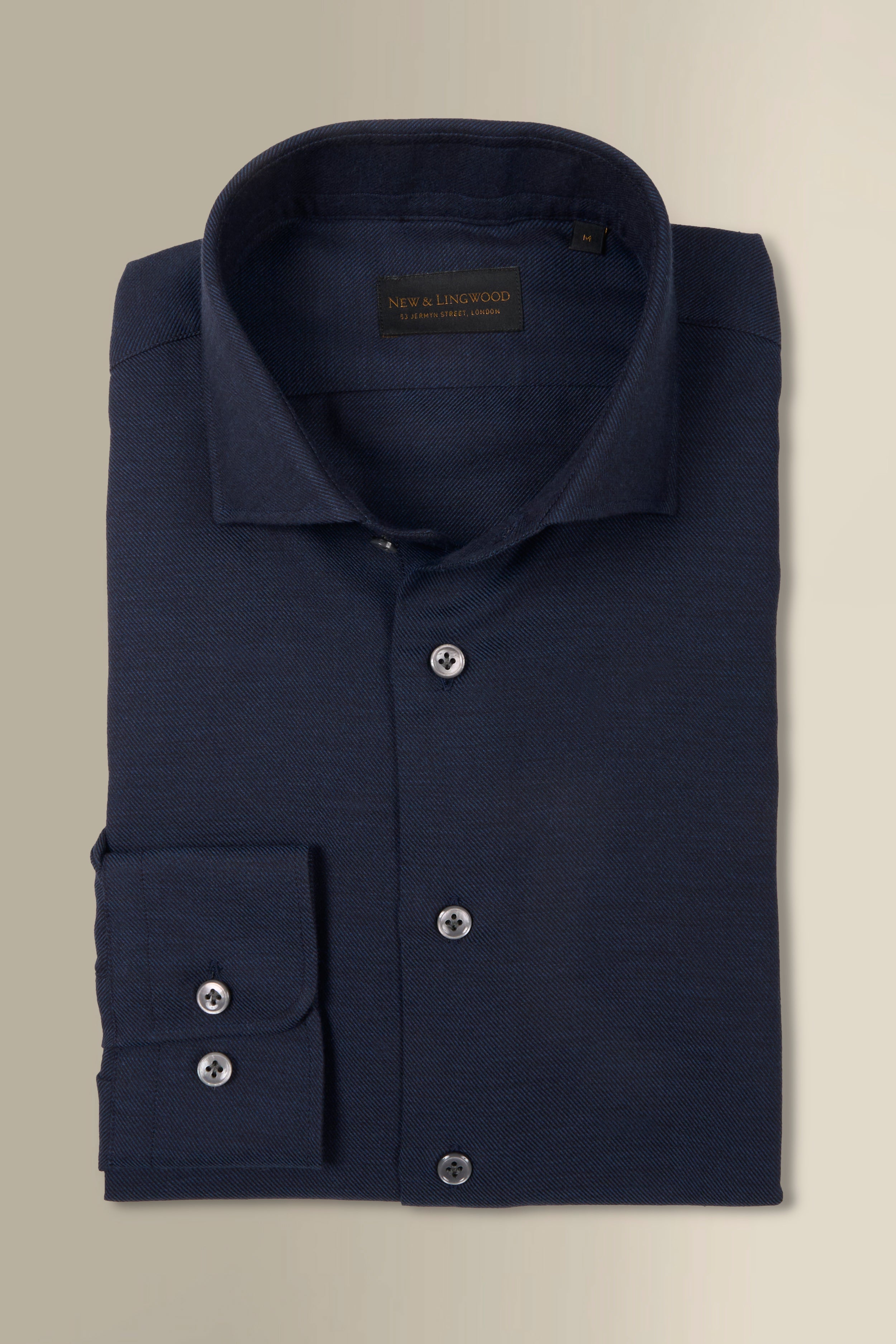 Navy Cutaway Collar Standard Fit Cotton & Cashmere Shirt