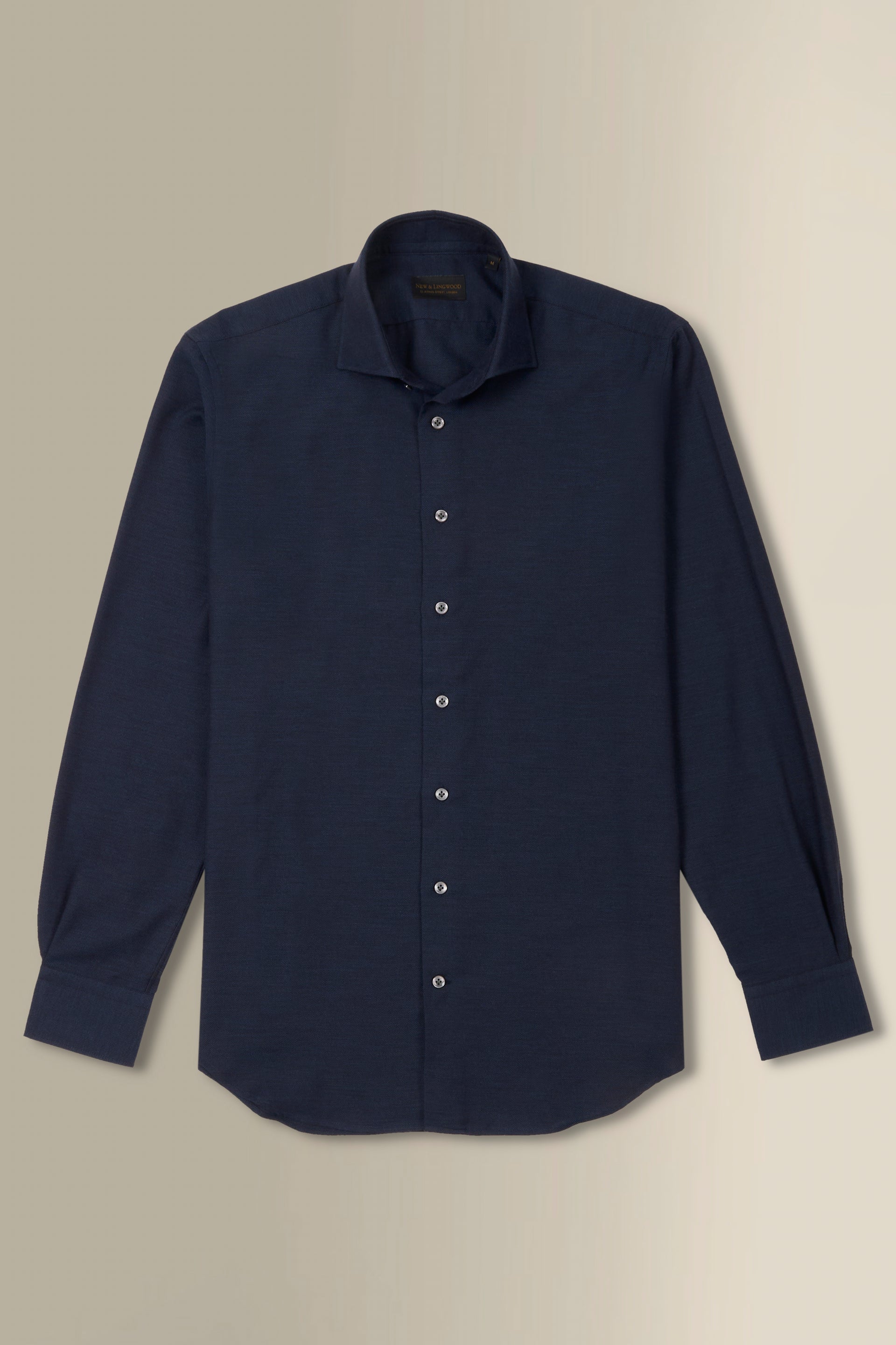 Navy Cutaway Collar Standard Fit Cotton & Cashmere Shirt