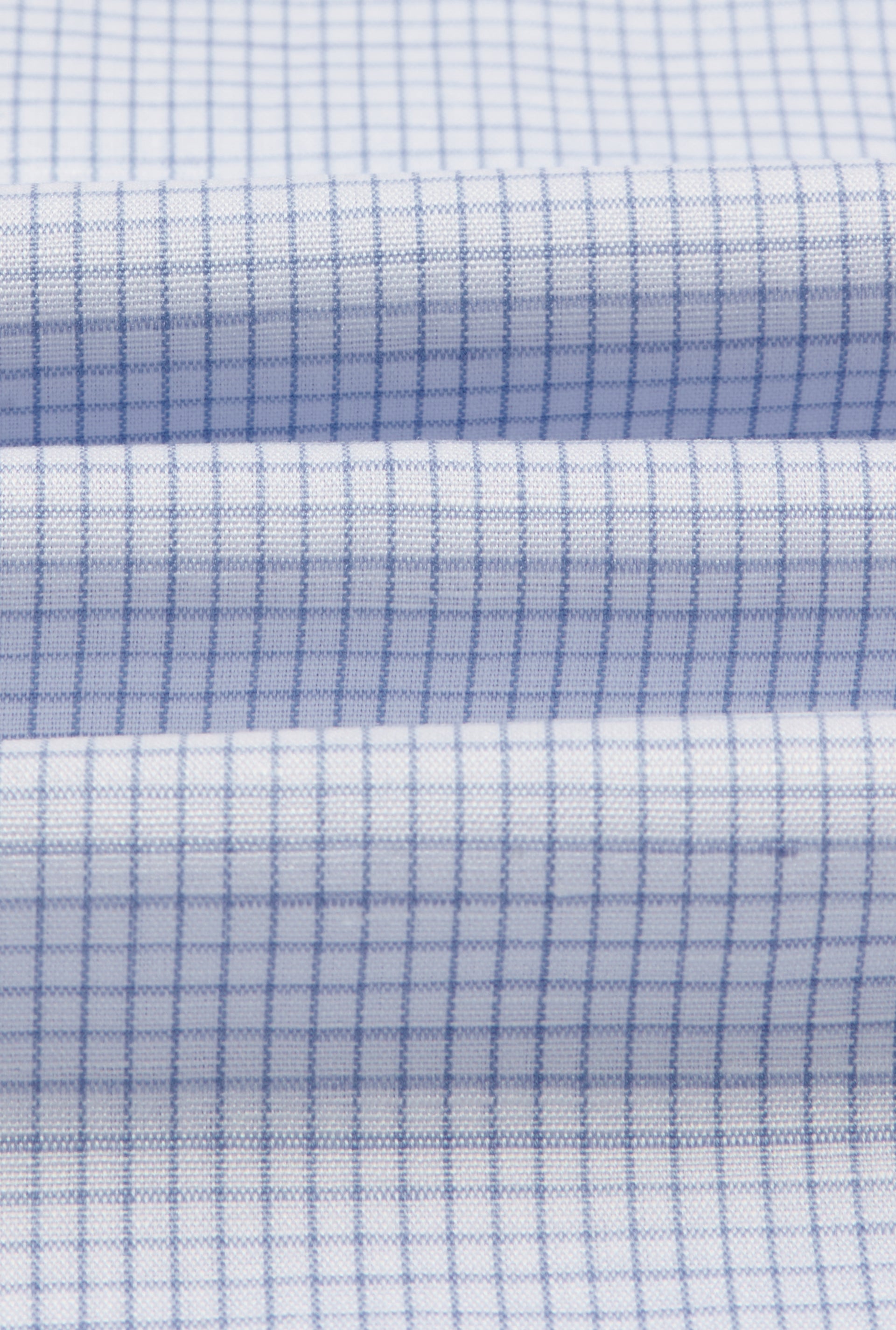 Blue & White Windowpane Check St James' Collar Tailored Fit Single Cuff Cotton & Linen Shirt
