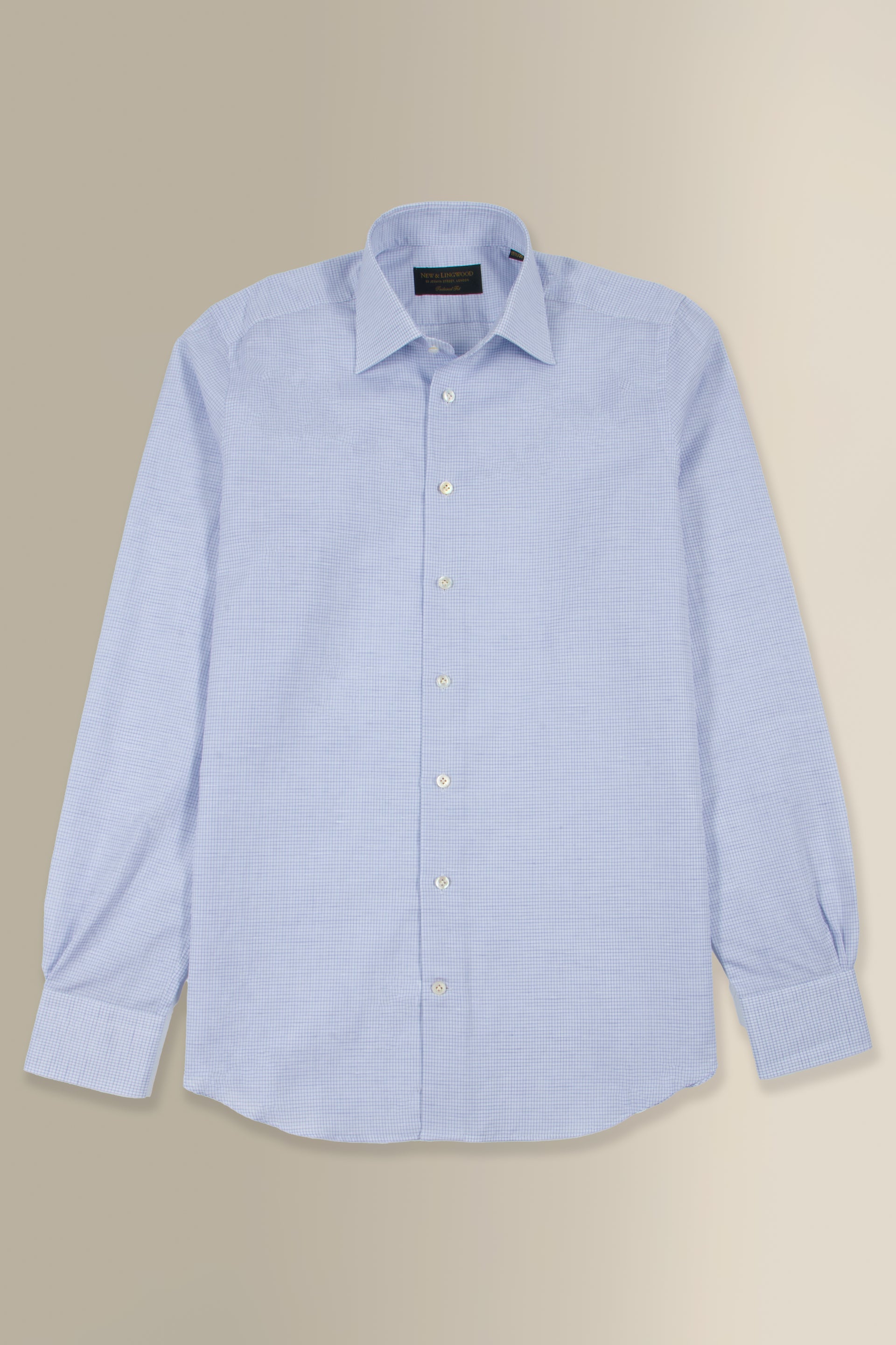 Blue & White Windowpane Check St James' Collar Tailored Fit Single Cuff Cotton & Linen Shirt