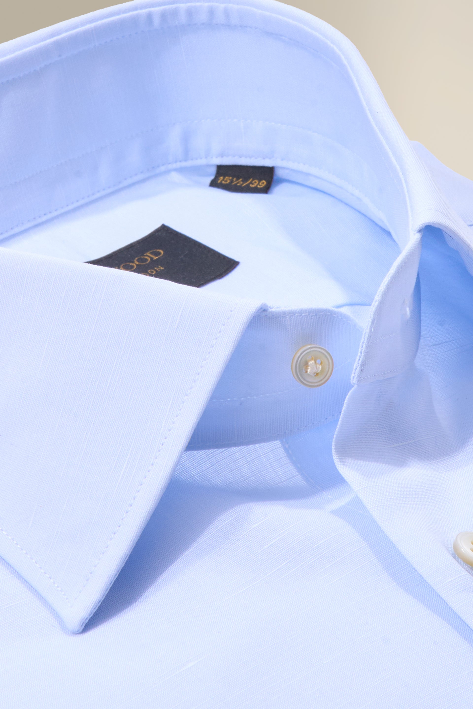 Blue St James' Collar Tailored Fit Single Cuff Cotton & Linen Shirt