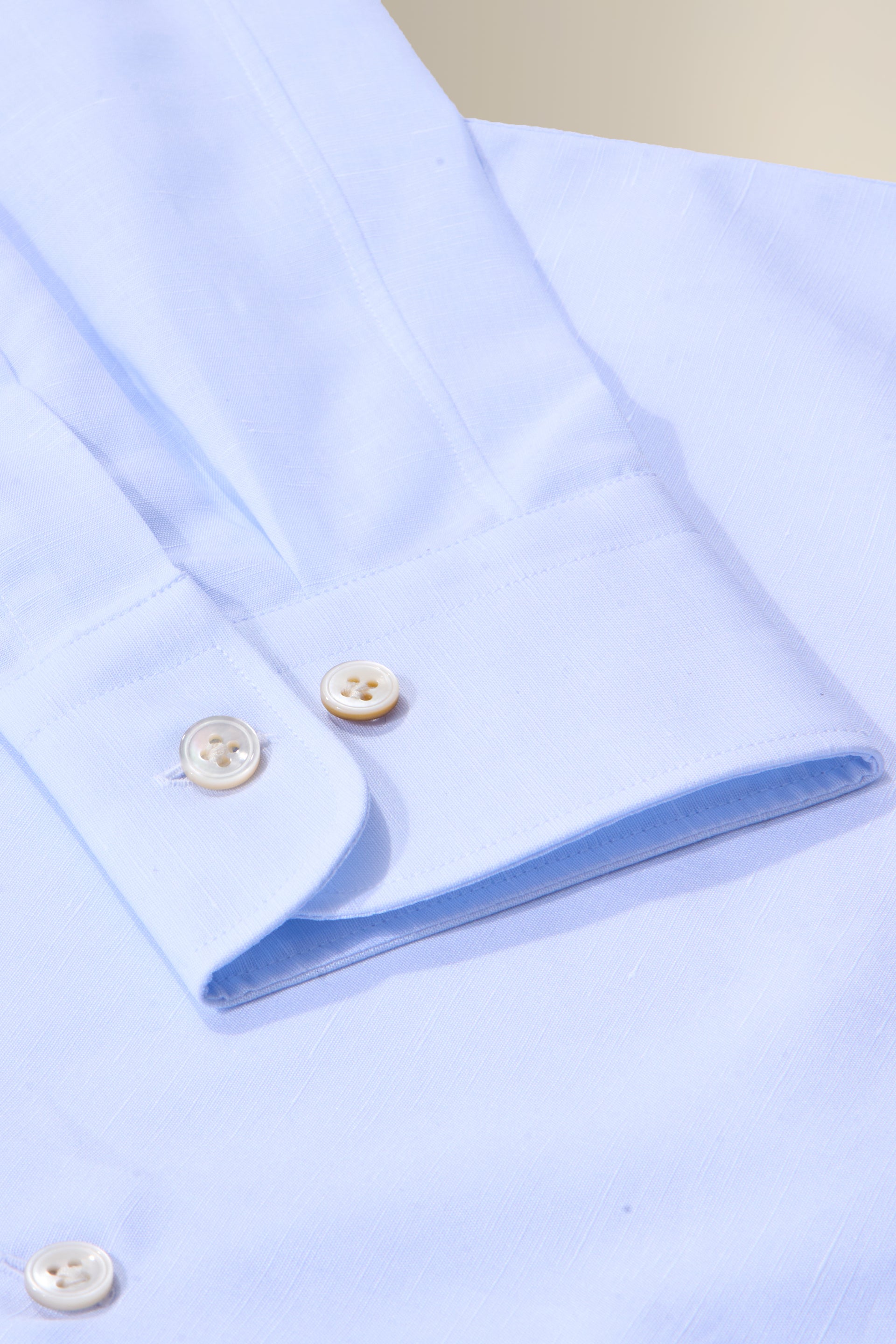 Blue St James' Collar Tailored Fit Single Cuff Cotton & Linen Shirt