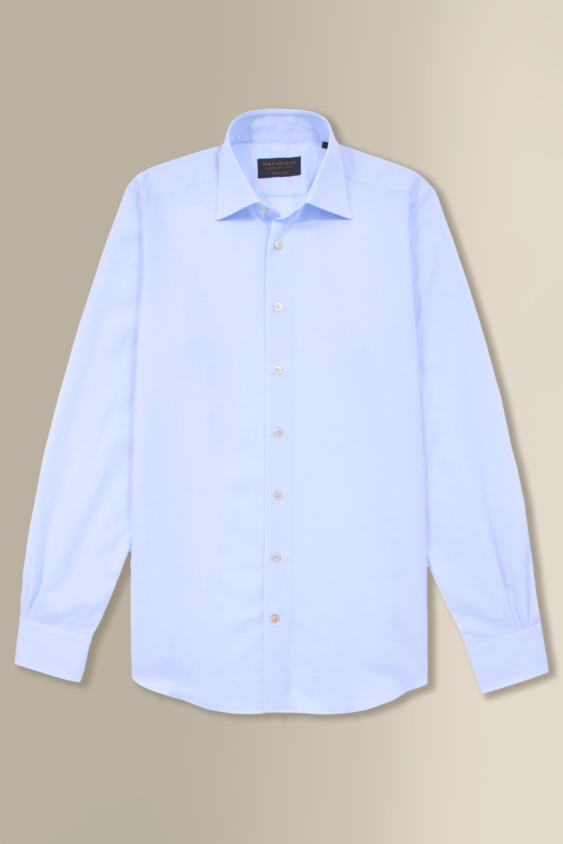 Blue St James' Collar Tailored Fit Single Cuff Cotton & Linen Shirt