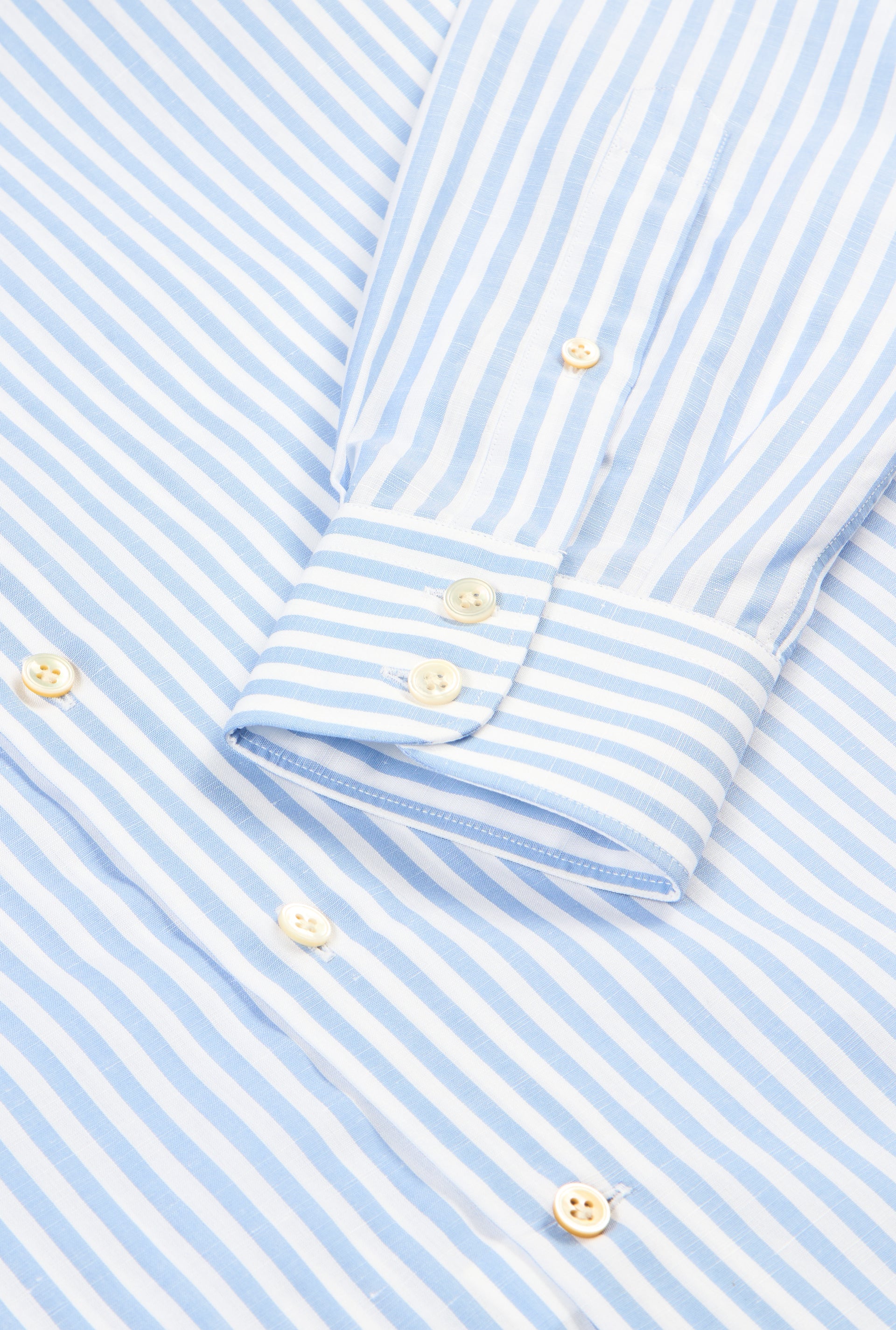 Blue & White Butcher Stripe St James' Collar Tailored Fit Single Cuff Cotton & Linen Shirt