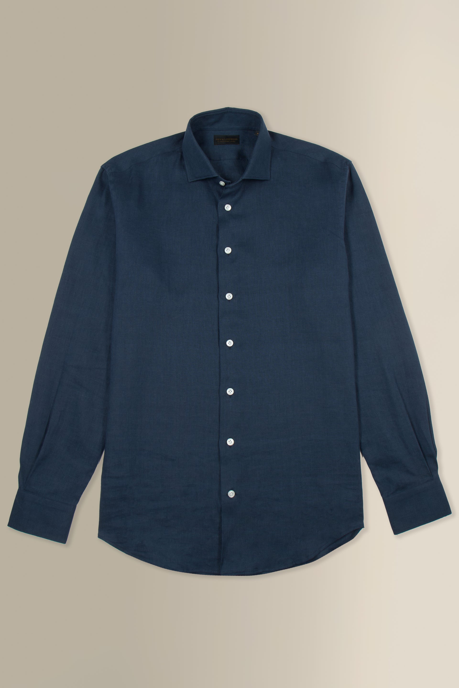 Navy Cutaway Collar Standard Fit Single Cuff Linen Shirt