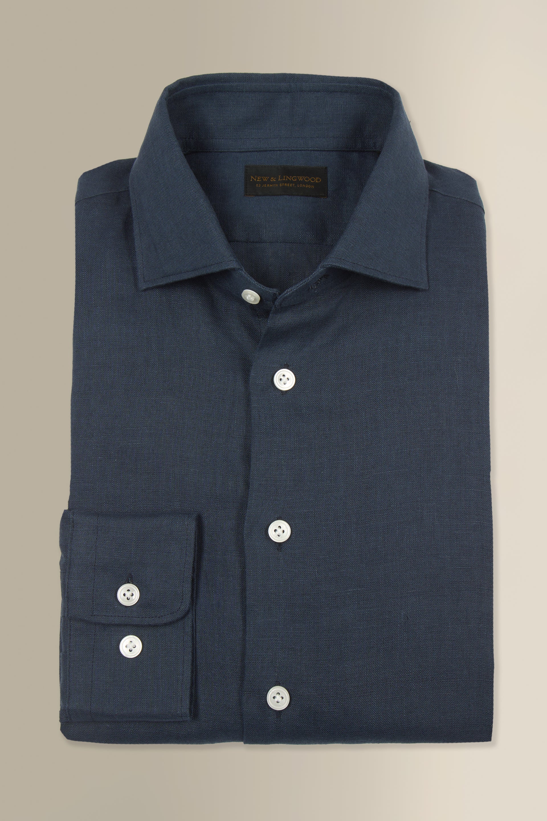 Navy Cutaway Collar Standard Fit Single Cuff Linen Shirt
