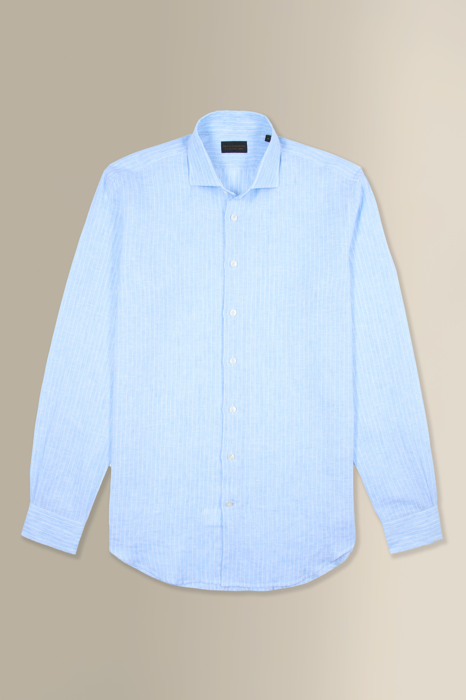 Blue & White Stripe Cutaway Collar Standard Fit Single Cuff Linen Shirt
