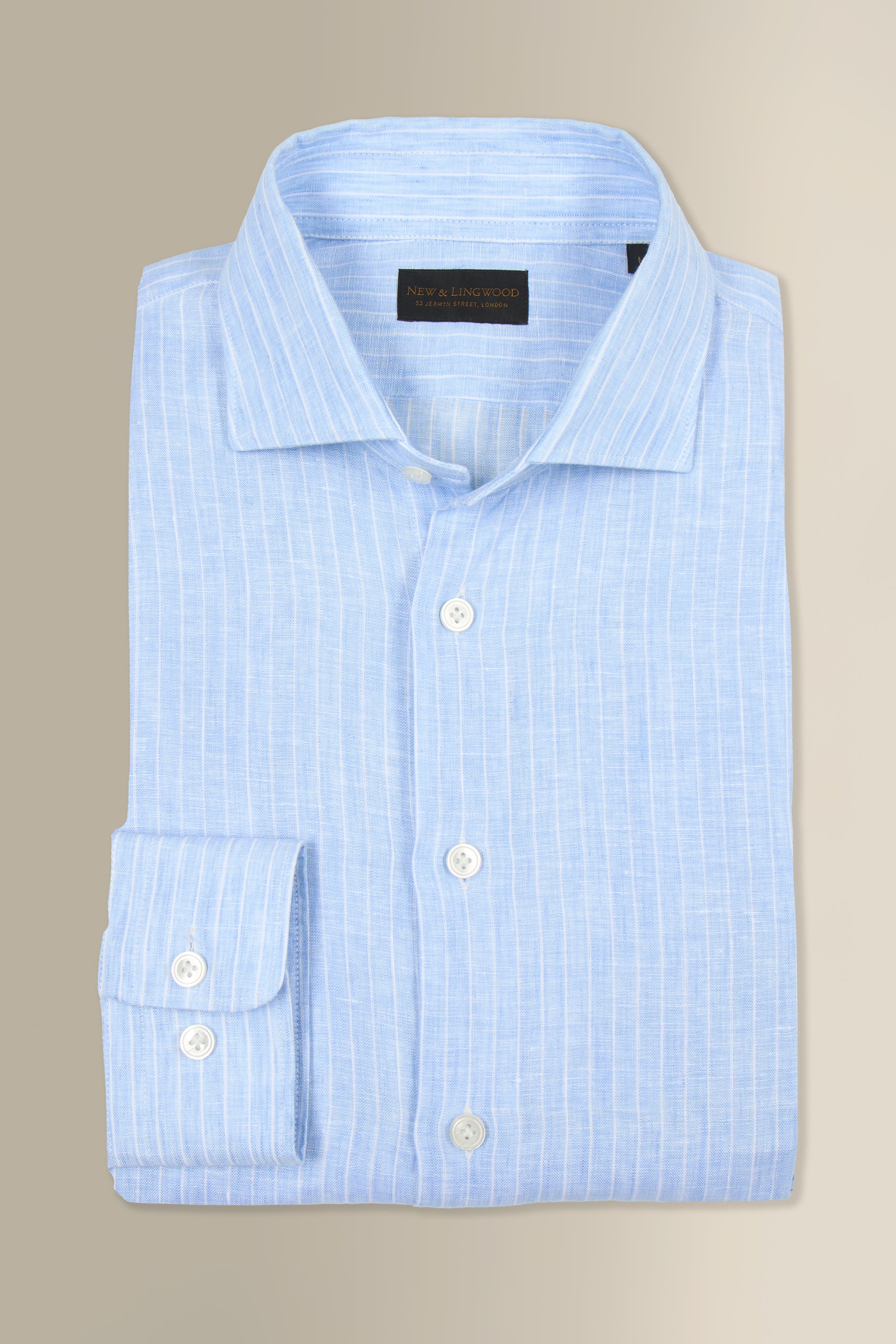 Blue & White Stripe Cutaway Collar Standard Fit Single Cuff Linen Shirt