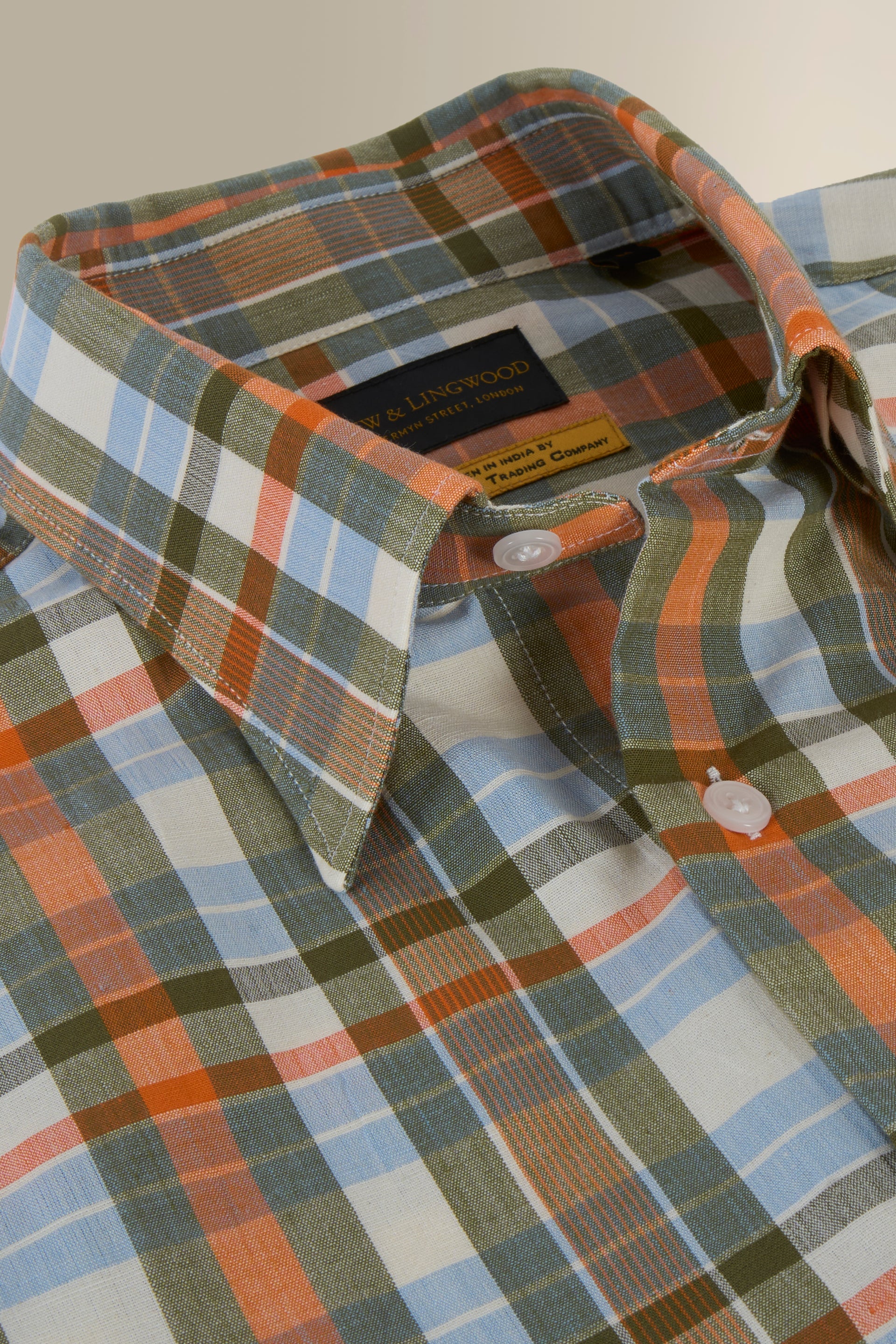 Orange & Green Check Madras Short Sleeve Shirt