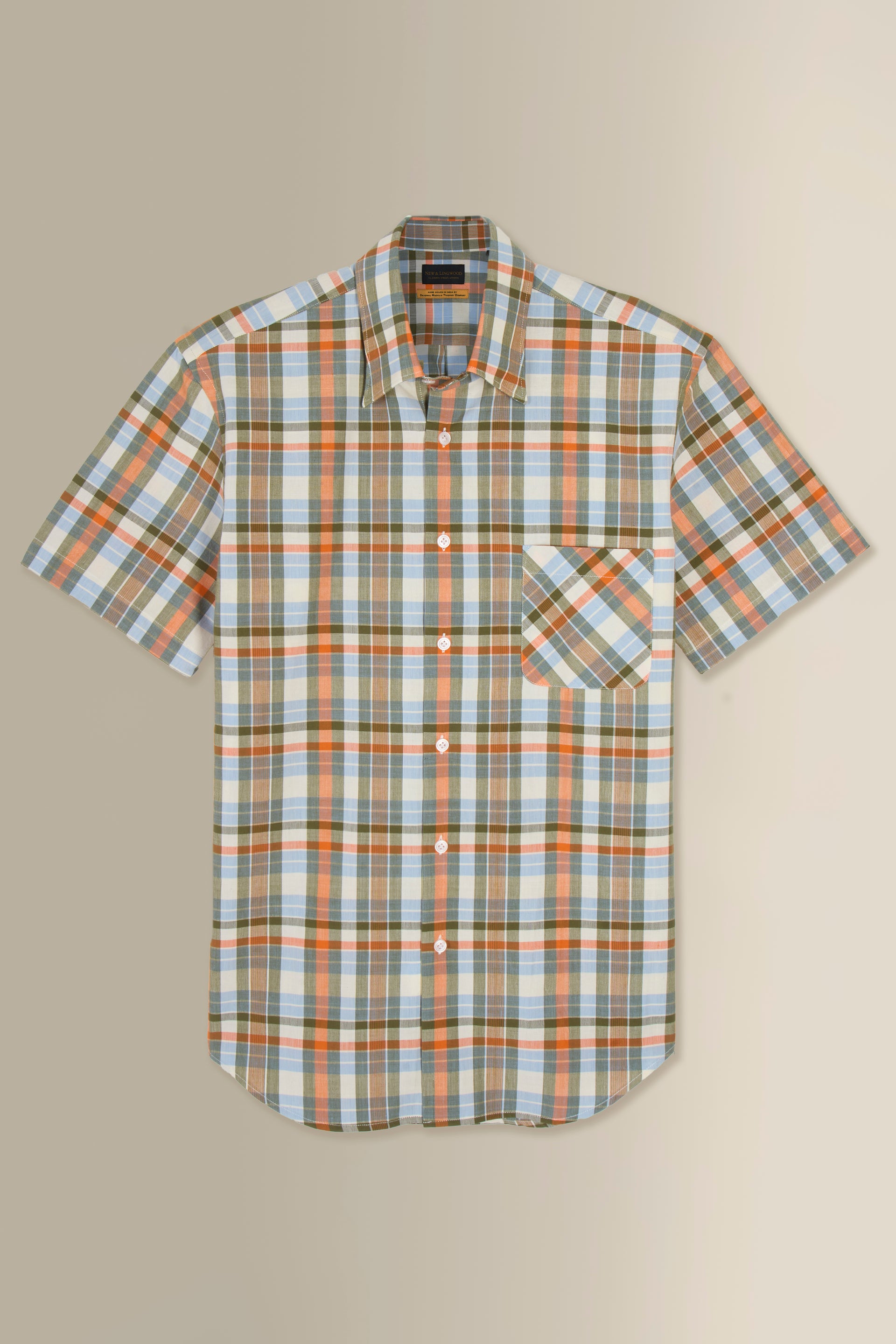 Orange & Green Check Madras Short Sleeve Shirt