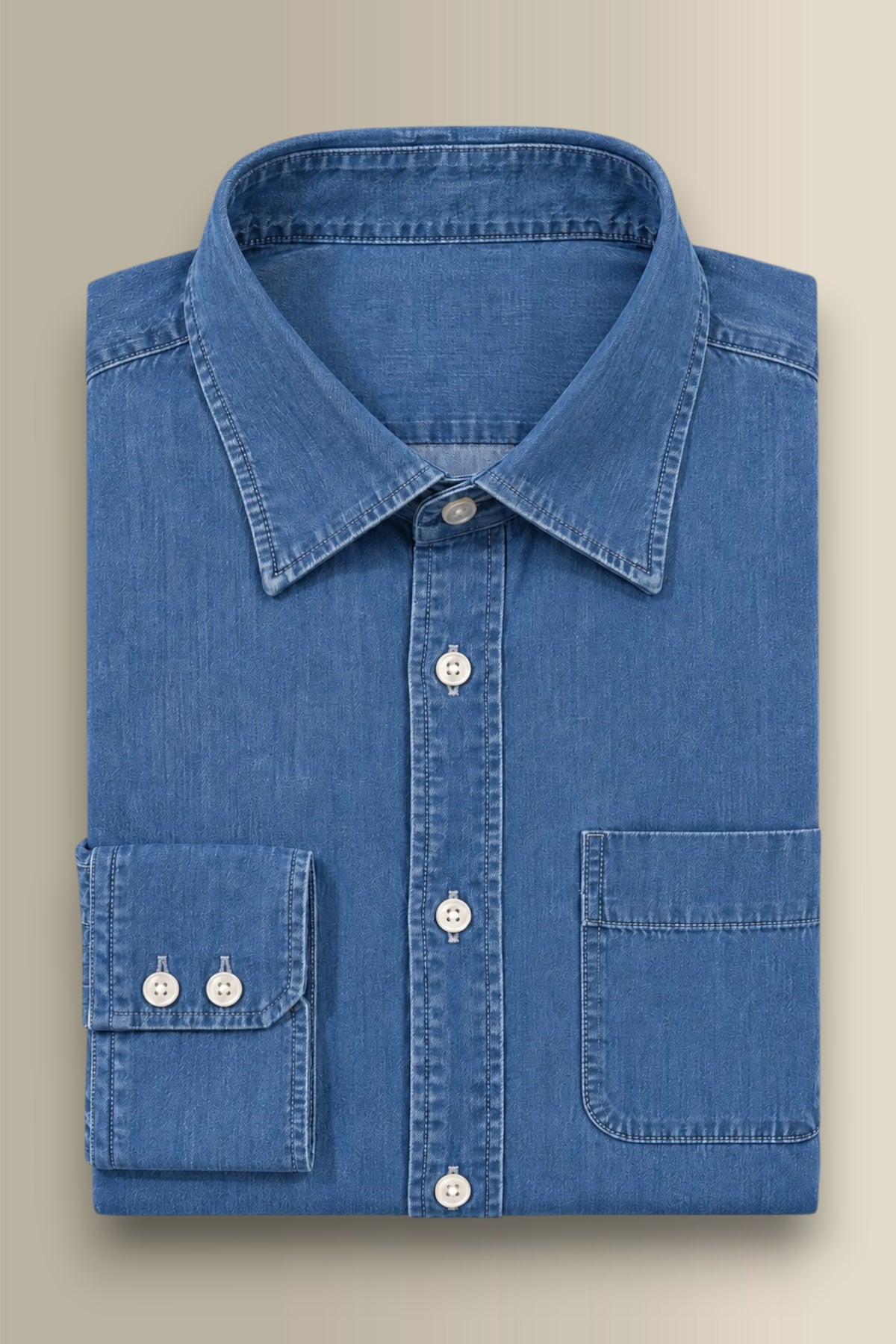 Blue Lord Collar Standard Fit Mid Wash Denim Shirt