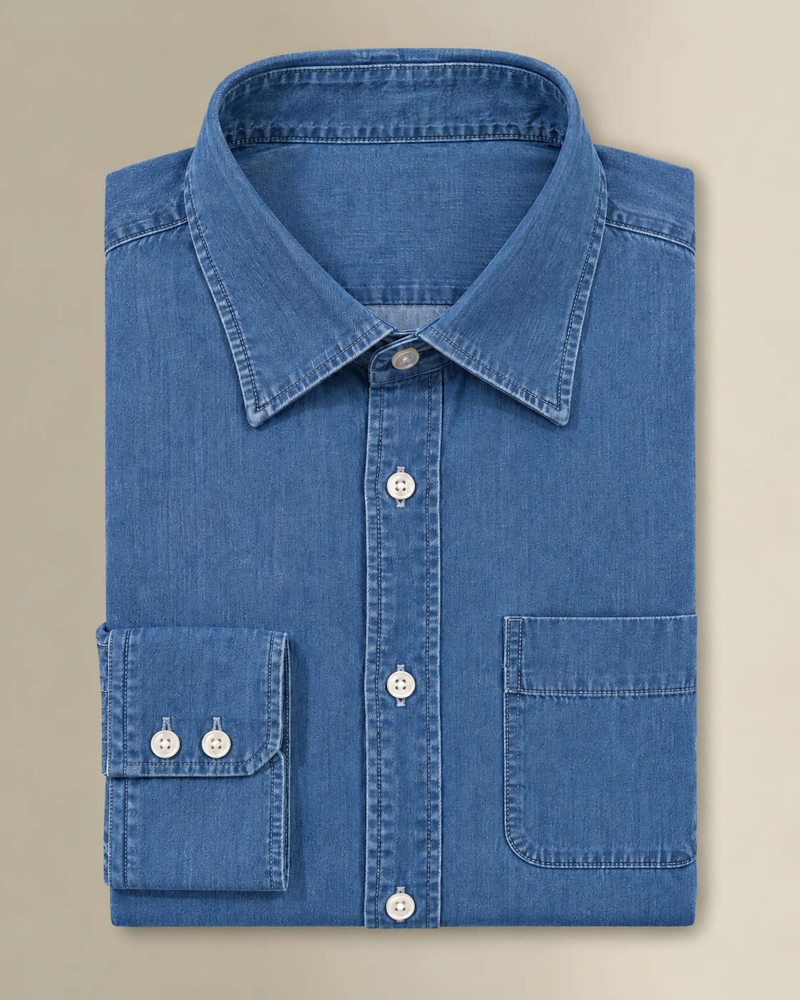 Blue Lord Collar Standard Fit Mid Wash Denim Shirt