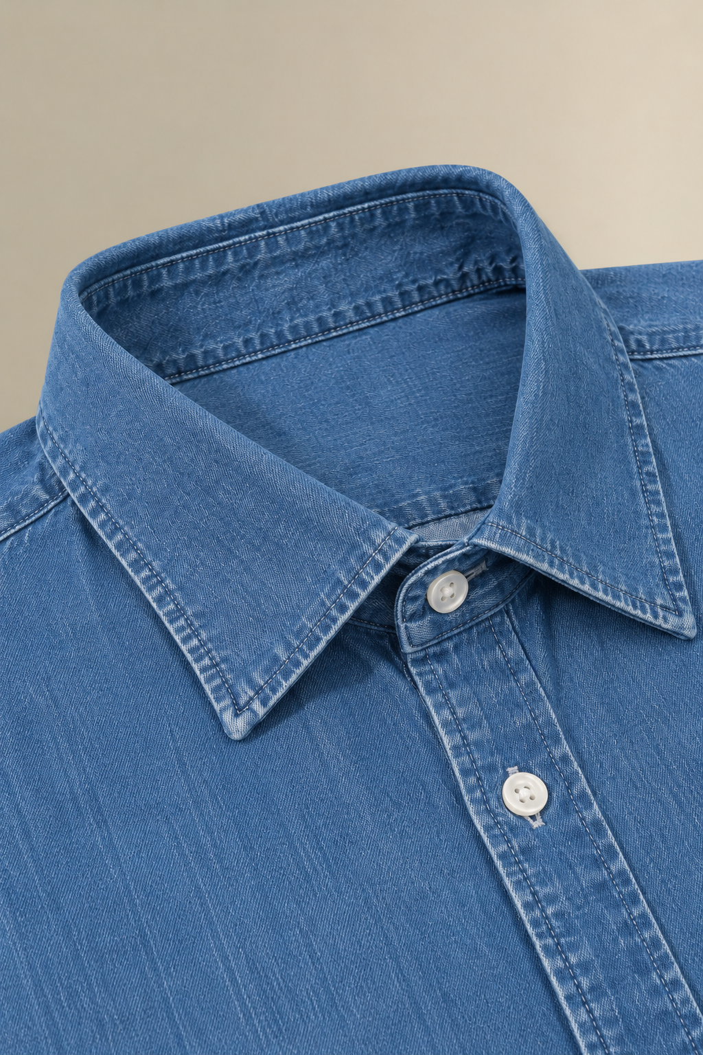 Blue Lord Collar Standard Fit Mid Wash Denim Shirt