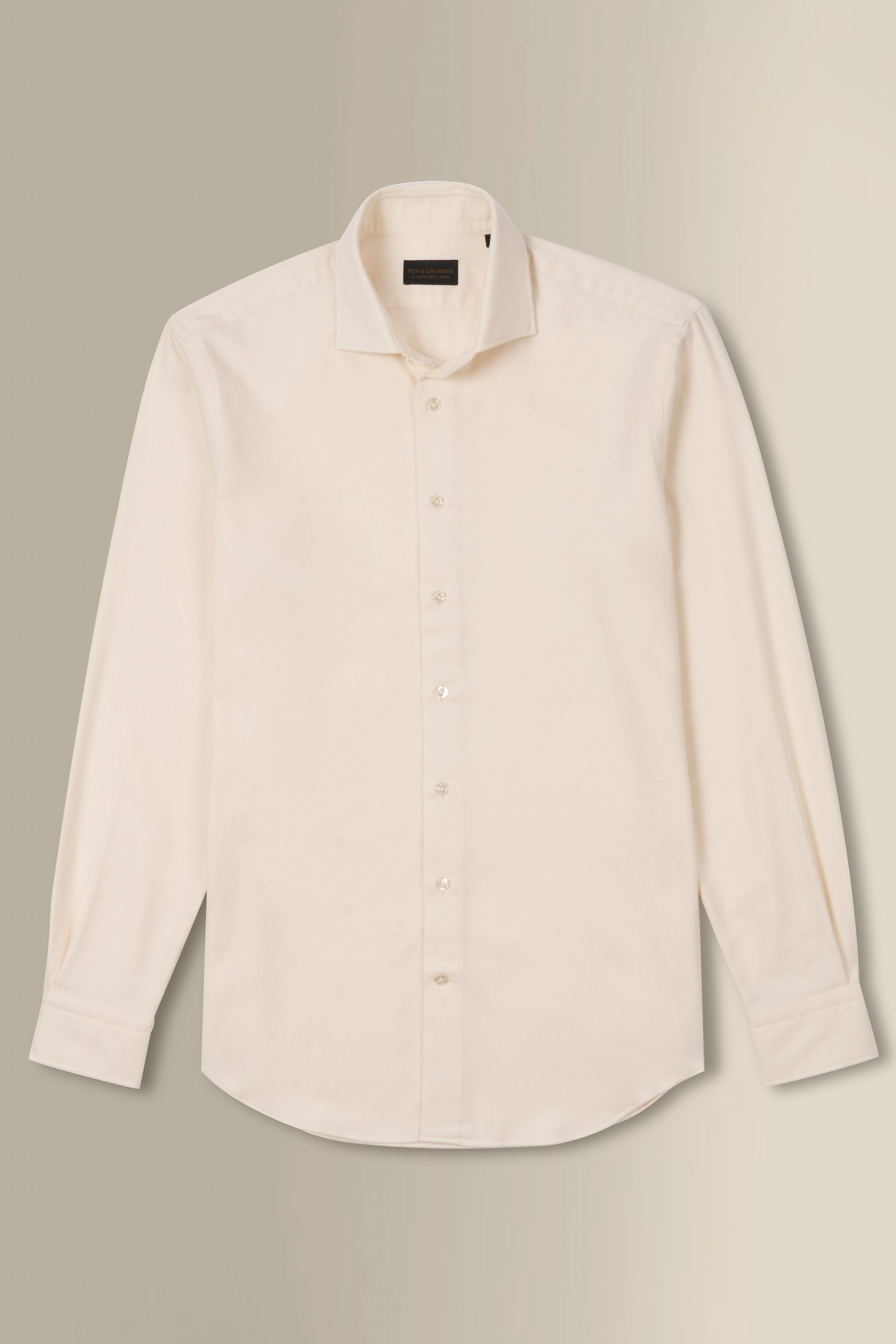 Cream Cutaway Collar Standard Fit Flannel Shirt