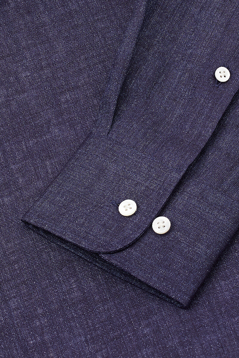 Navy Cutaway Collar Standard Fit Linen Shirt