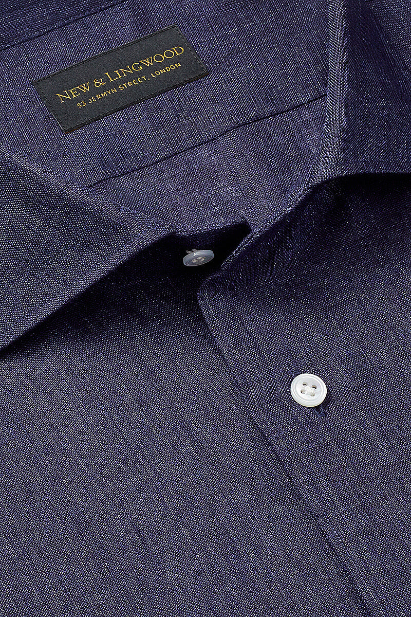Navy Cutaway Collar Standard Fit Linen Shirt