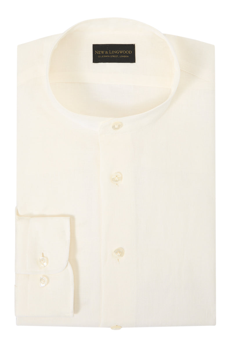 Ivory Neckband Collar Standard Fit Linen Shirt